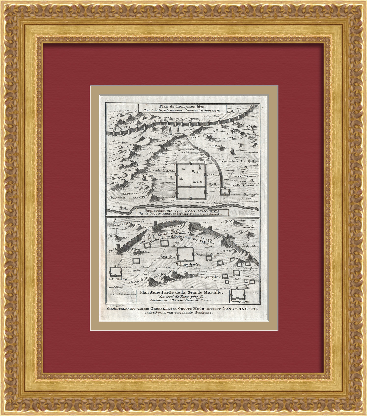 Великая Китайская стена с военными укреплениями. Уникальная гравюра 18 века Великая Китайская стена с военными укреплениями. Уникальная гравюра 18 века