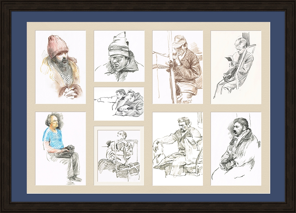Пассажиры Московского метрополитена, зарисовки в раме, 1980-е гг. Пассажиры Московского метрополитена, зарисовки в раме, 1980-е гг.