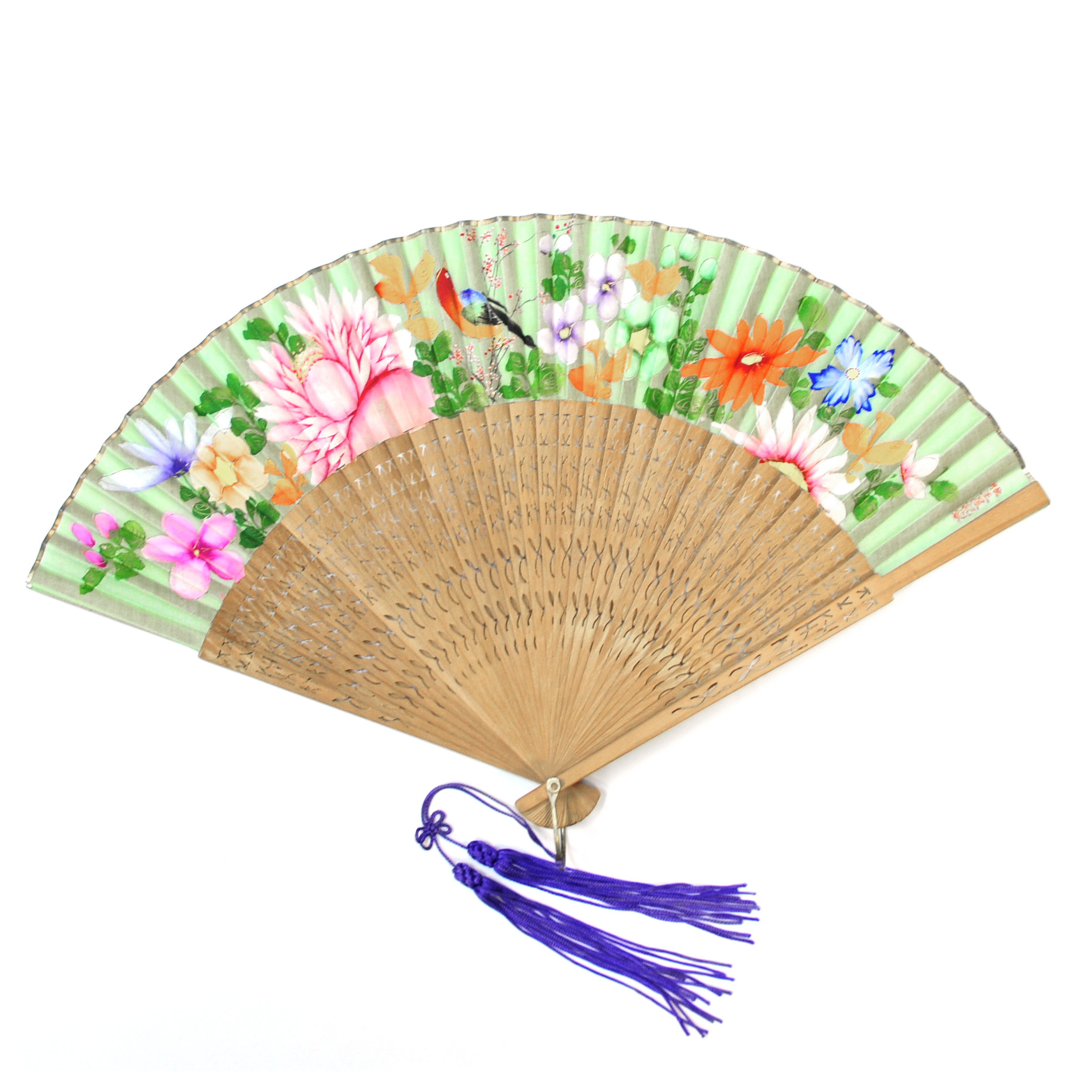 Винтажный китайский веер "Алая птица среди цветов" Винтажный китайский веер "Алая птица среди цветов"
