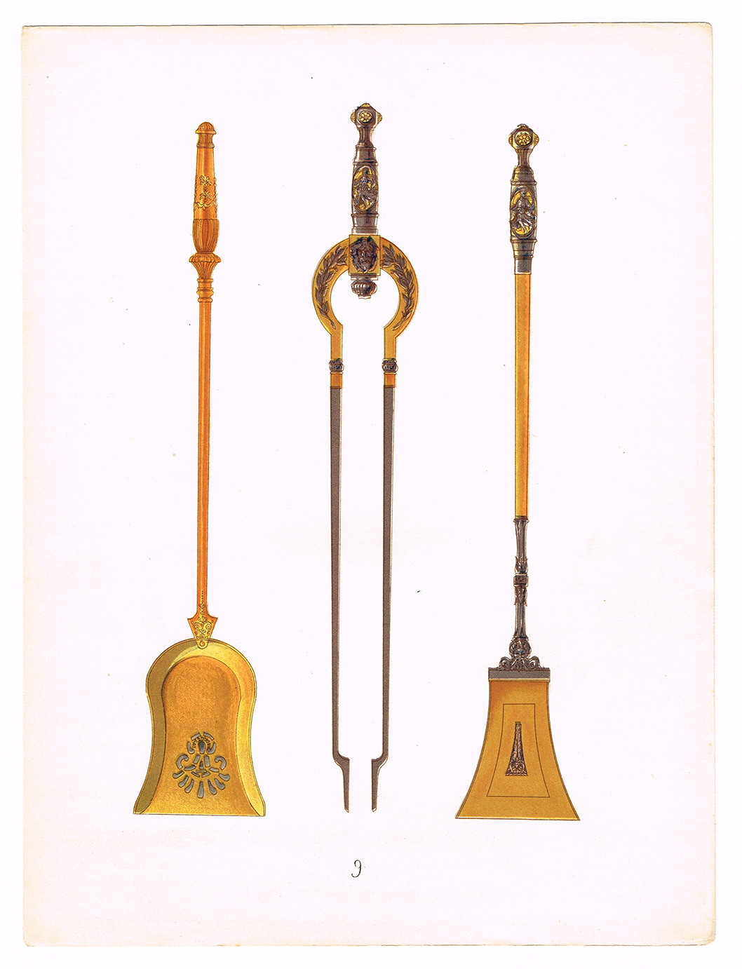 Приборы для камина, старинная хромолитография Приборы для камина, старинная хромолитография