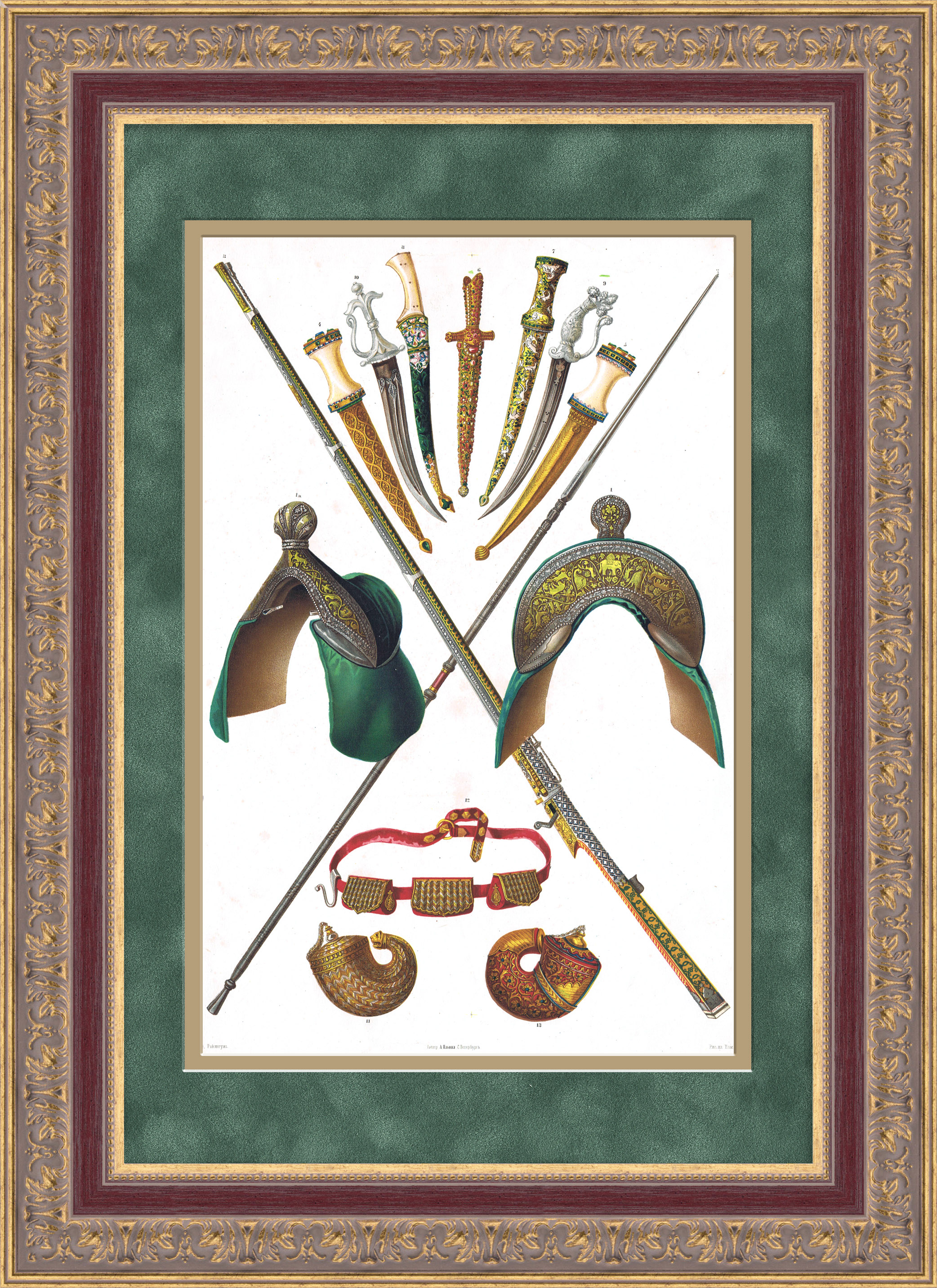 Оружие мусульман, моголов и индусов. Большая литография 19 века Оружие мусульман, моголов и индусов. Большая литография 19 века