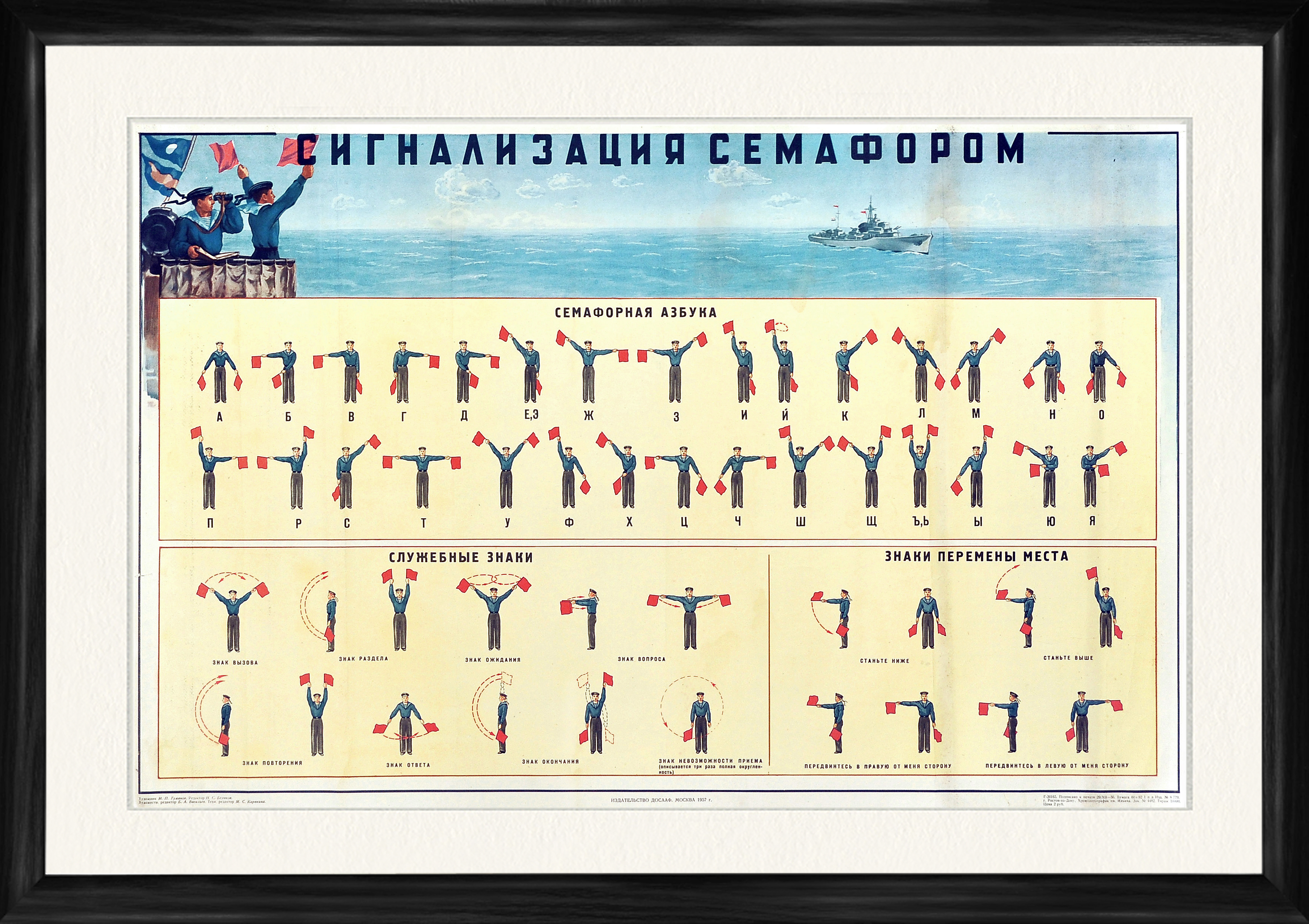 Сигнализация семафором на флоте, советский плакат, 1957 г. Сигнализация семафором на флоте, советский плакат, 1957 г.
