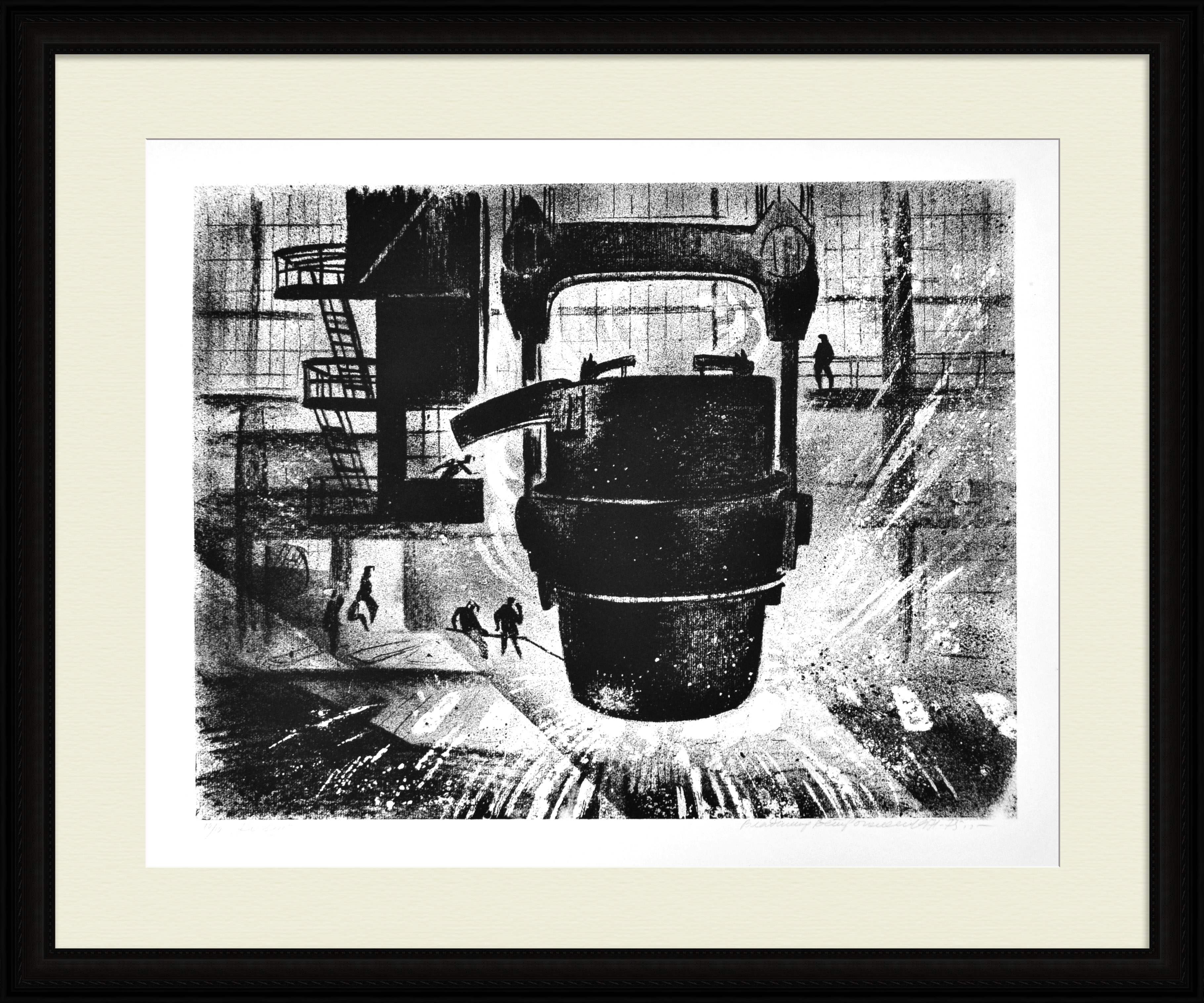 В литейном цехе. Металлургия СССР, авторская большая гравюра В литейном цехе. Металлургия СССР, авторская большая гравюра