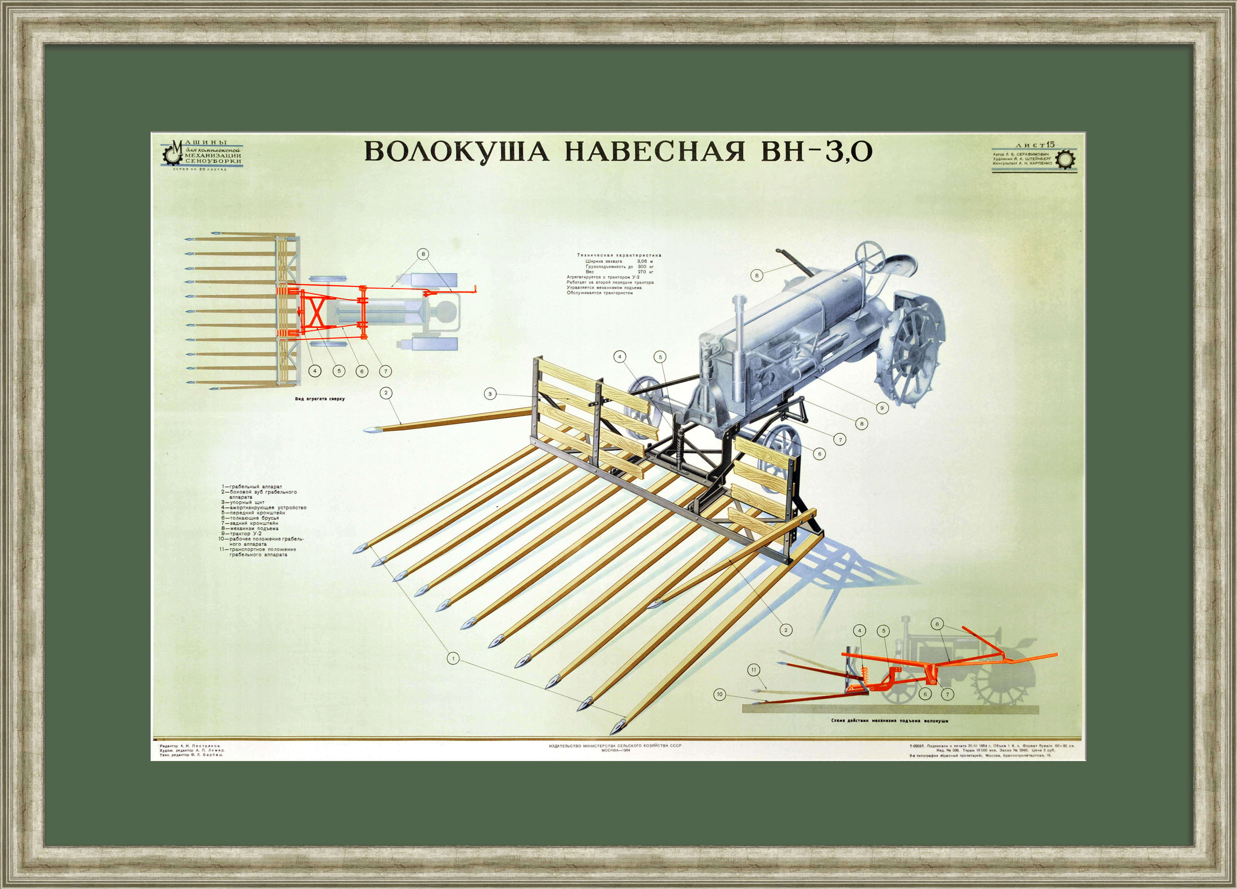 Заготовка кормов передовыми методами 1954 года. Волокуша навесная. Заготовка кормов передовыми методами 1954 года. Волокуша навесная.