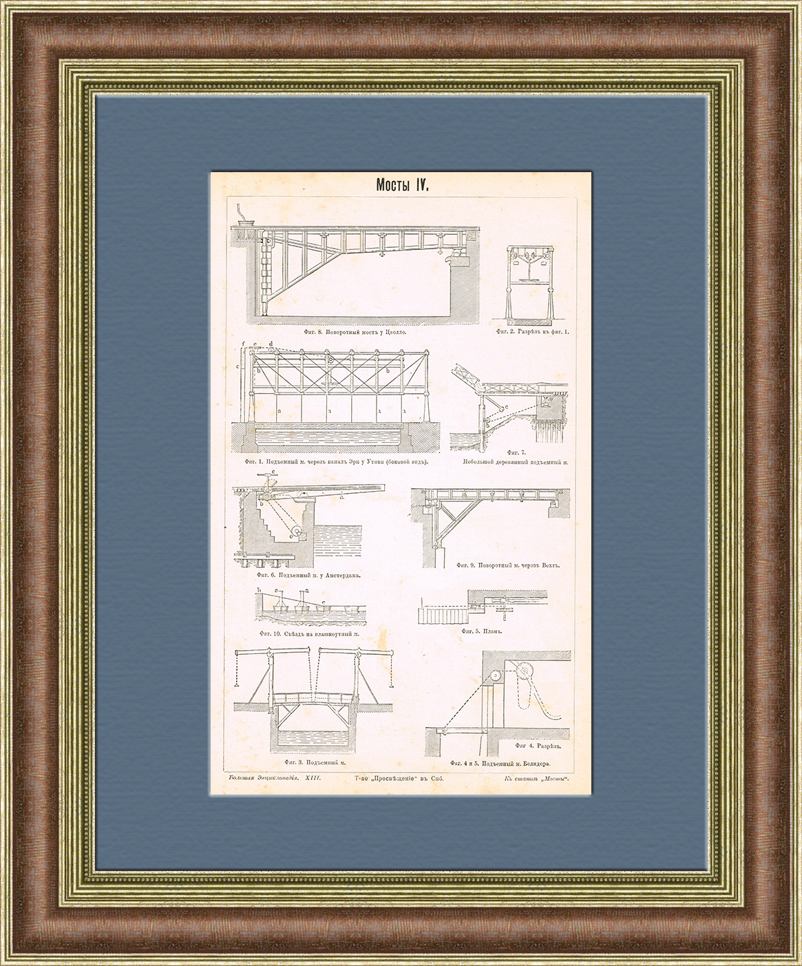 Мосты, антикварная литография 19 века Мосты, антикварная литография 19 века