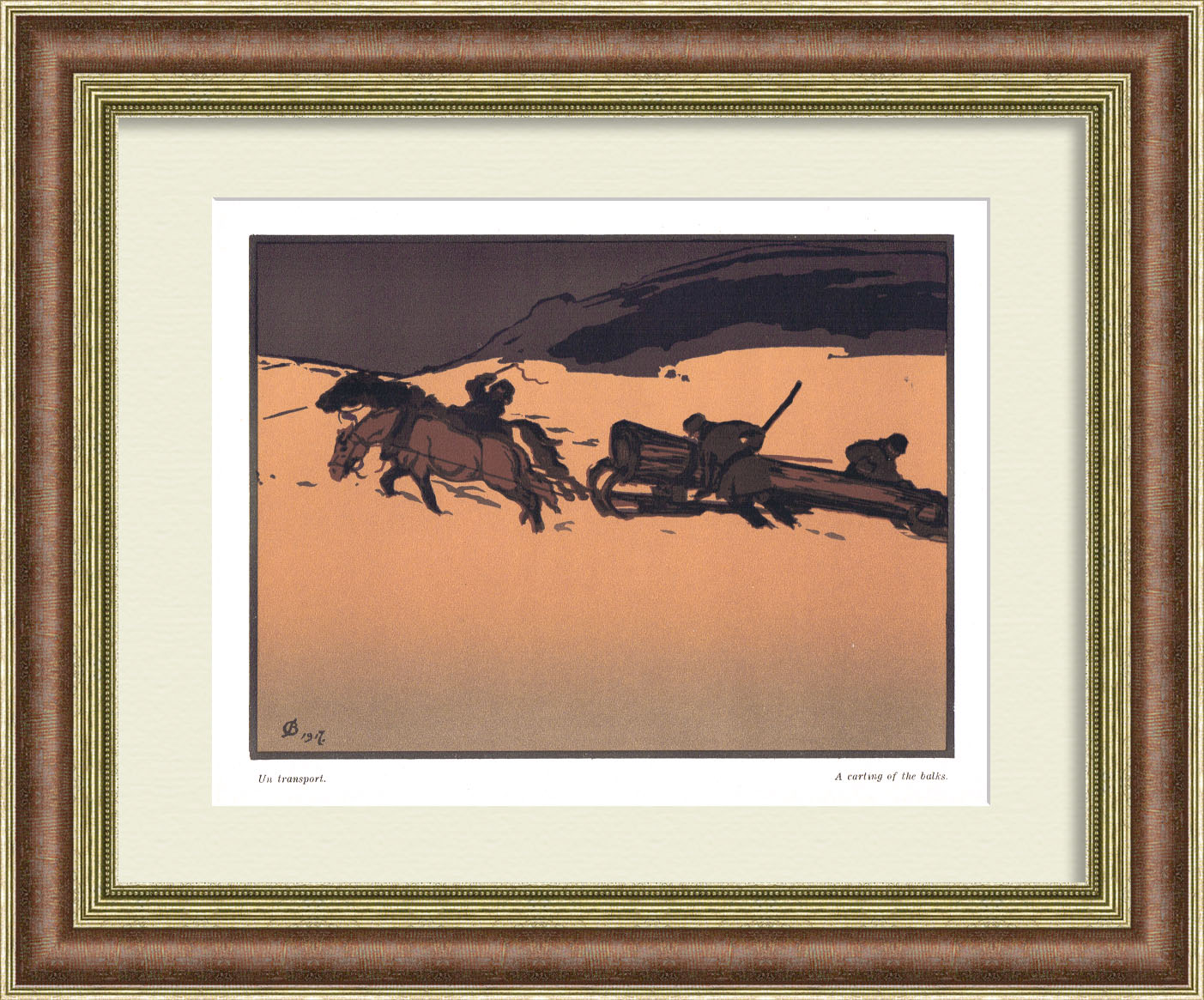 Антикварная линогравюра Фалилеева "Возка бревен", 1917 г. Антикварная линогравюра Фалилеева "Возка бревен", 1917 г.