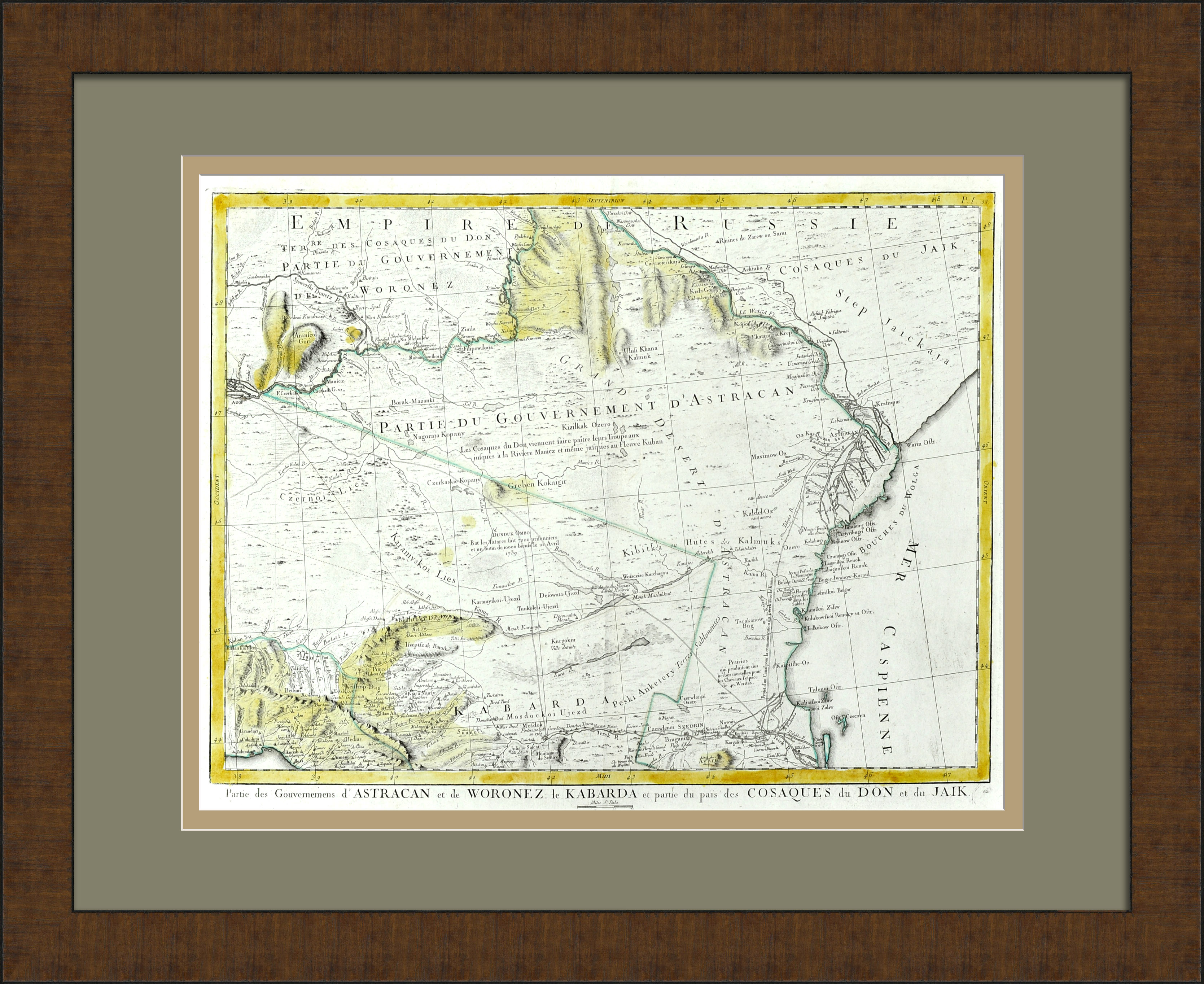 Астраханская и Воронежская губернии, Кабарда. Земли Донских и Яицких казаков, уникальная карта 18 века Астраханская и Воронежская губернии, Кабарда. Земли Донских и Яицких казаков, уникальная карта 18 века