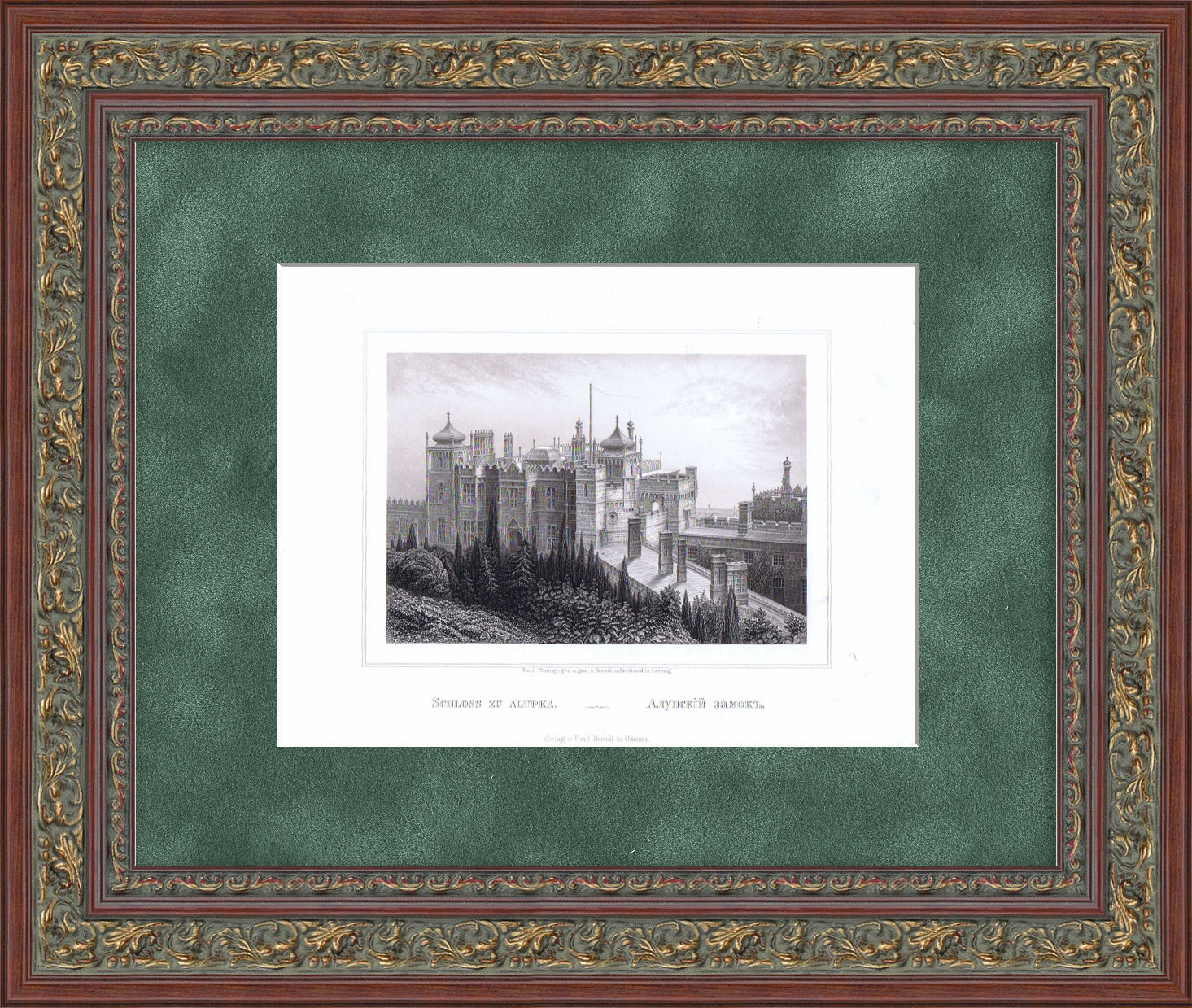 Воронцовский дворец в Алупке, Крым. Старинная гравюра Воронцовский дворец в Алупке, Крым. Старинная гравюра