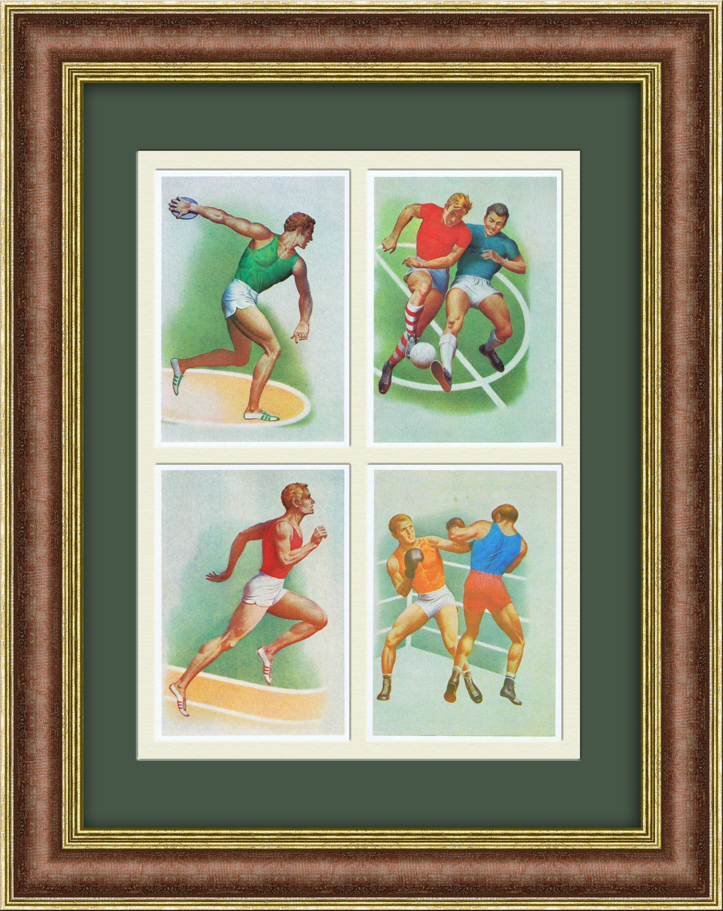 Спорт СССР: футбол, бокс, дискобол, бег. Панно в раме Спорт СССР: футбол, бокс, дискобол, бег. Панно в раме