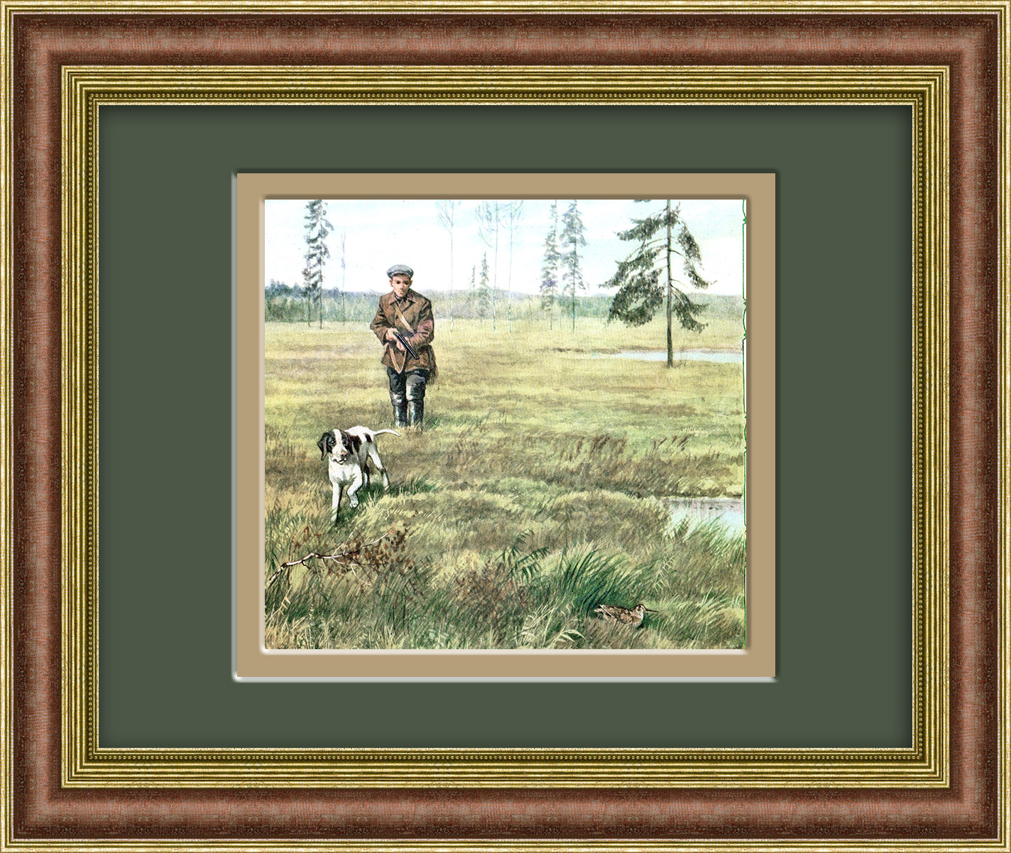 Охотник с собакой. Тиражная иллюстрация Охотник с собакой. Тиражная иллюстрация