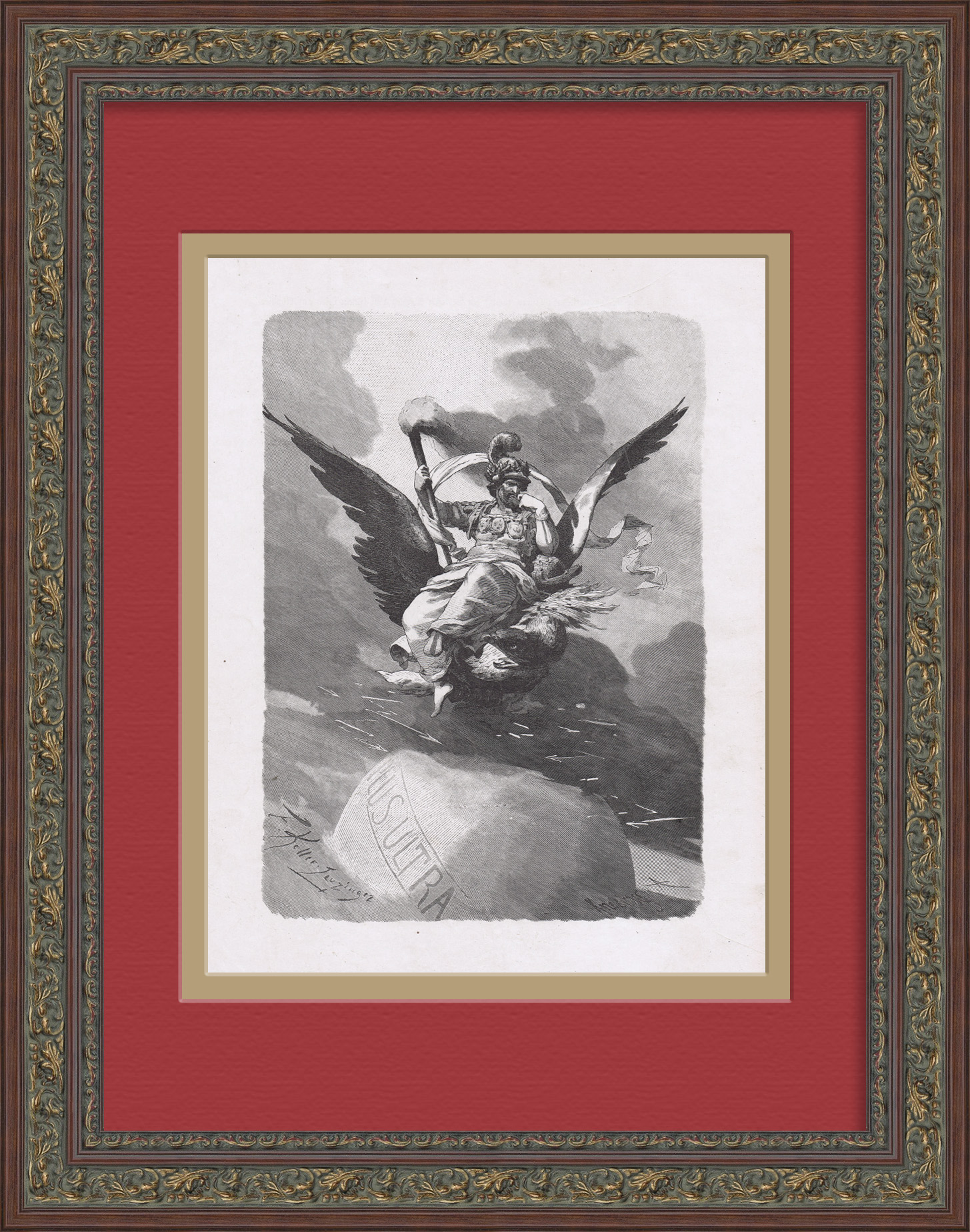 Зевс-громовержец, аллегория Plus ultra.Старинная гравюра Зевс-громовержец, аллегория Plus ultra.Старинная гравюра