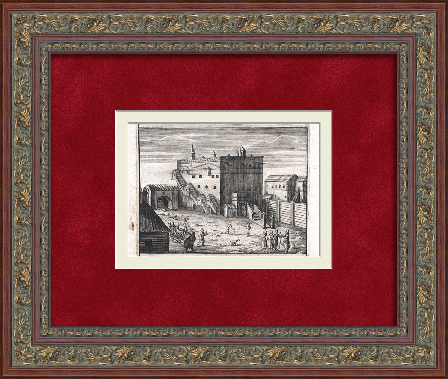 Посольский двор на Китай-городе, Москва. Уникальная гравюра на меди 17 века Посольский двор на Китай-городе, Москва. Уникальная гравюра на меди 17 века