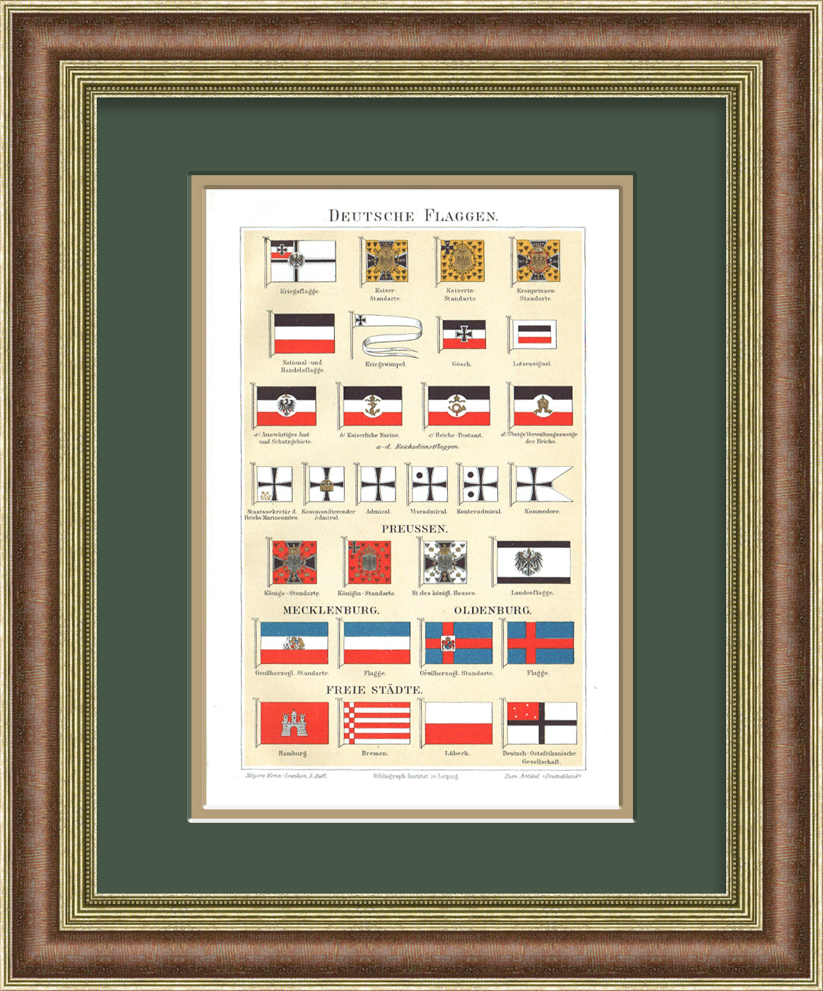 Флаги Германии, старинная хромолитография конца 19 века Флаги Германии, старинная хромолитография конца 19 века