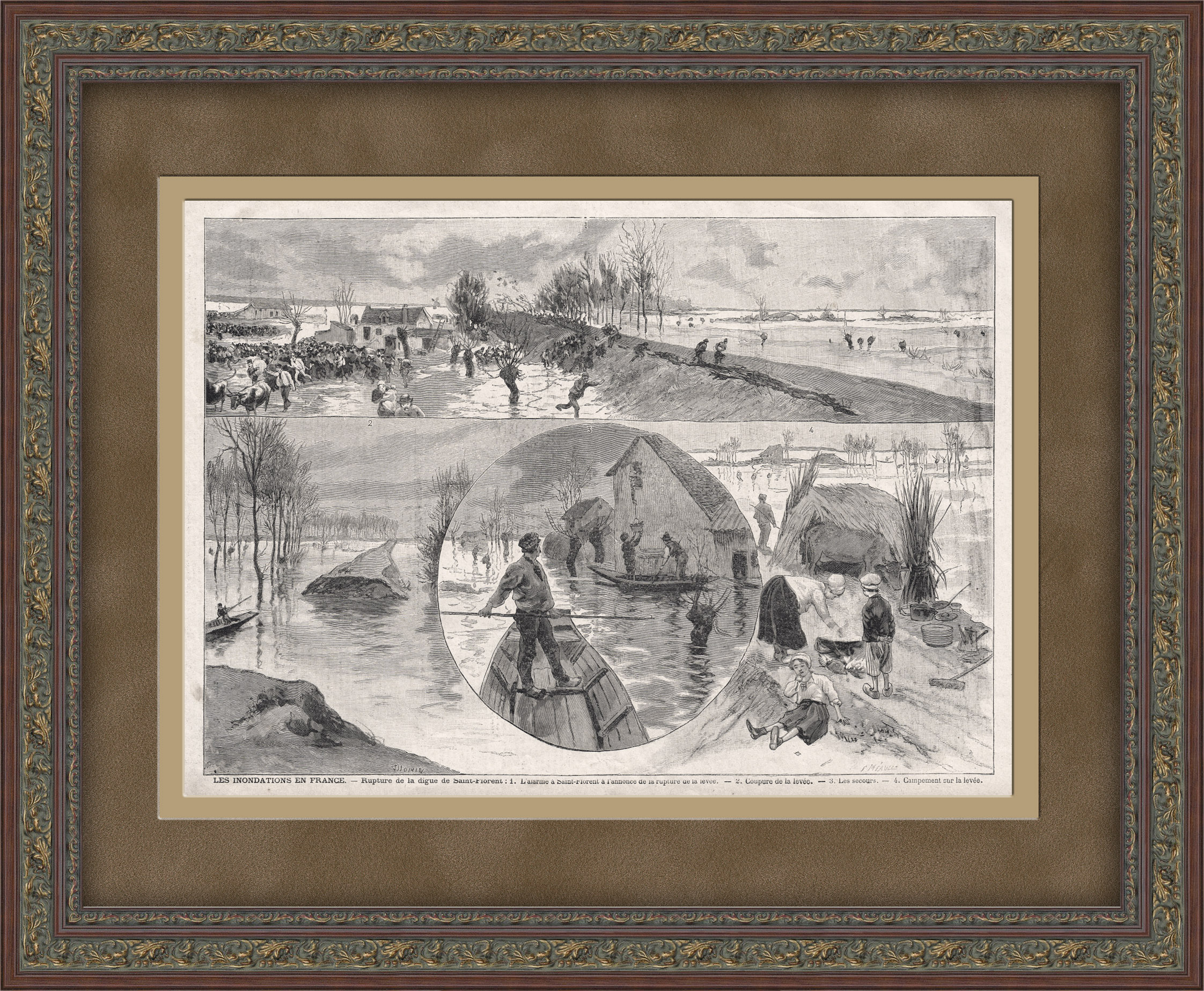 Наводнение в Европе. Старинная литография Наводнение в Европе. Старинная литография