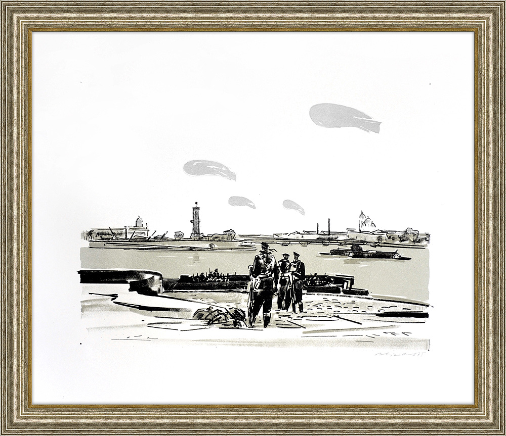 На Неве. Блокадный Ленинград. Авторская литография На Неве. Блокадный Ленинград. Авторская литография