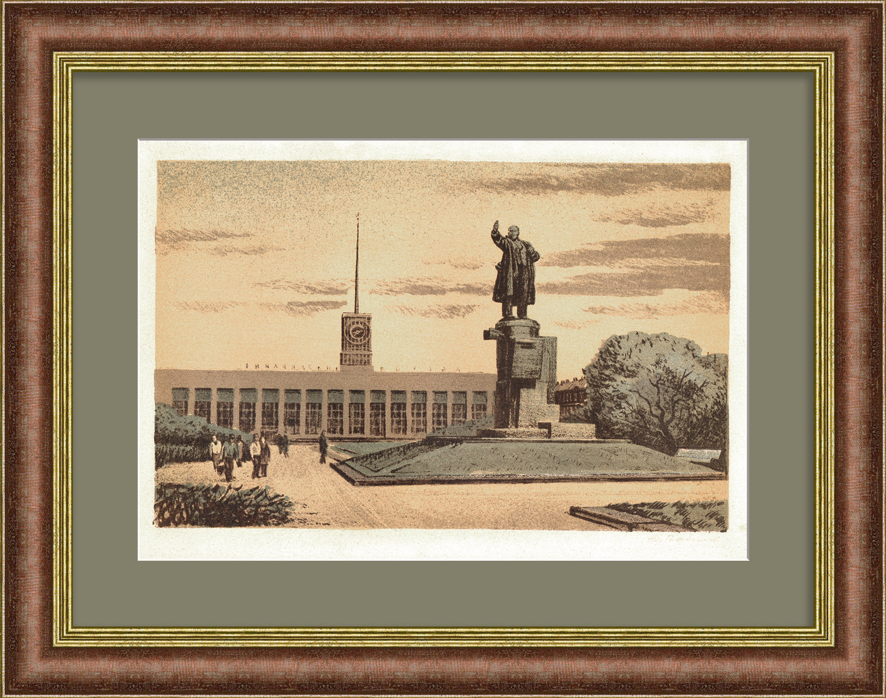 Финляндский вокзал, Санкт-Петербург. Авторская, винтажная гравюра Финляндский вокзал, Санкт-Петербург. Авторская, винтажная гравюра