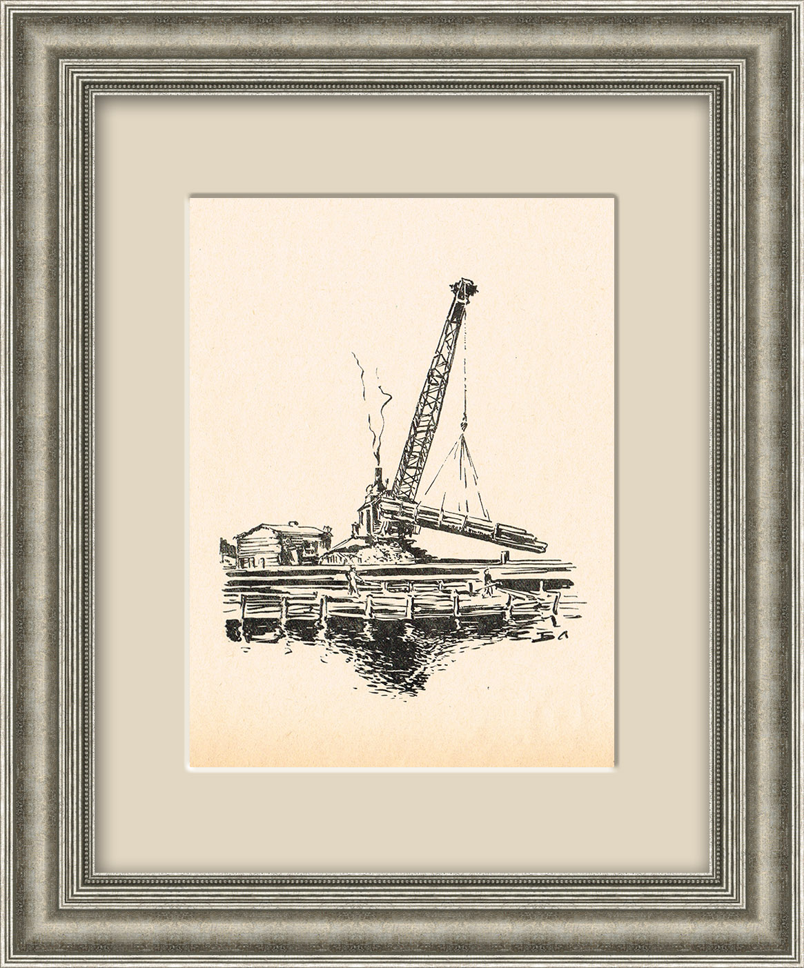 Погрузка леса на Байкале, ксилография Лебединского Погрузка леса на Байкале, ксилография Лебединского