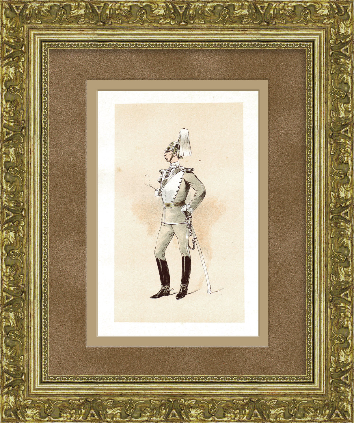 Лейб-гвардеец конного полка. Старинная литография в раме Лейб-гвардеец конного полка. Старинная литография в раме