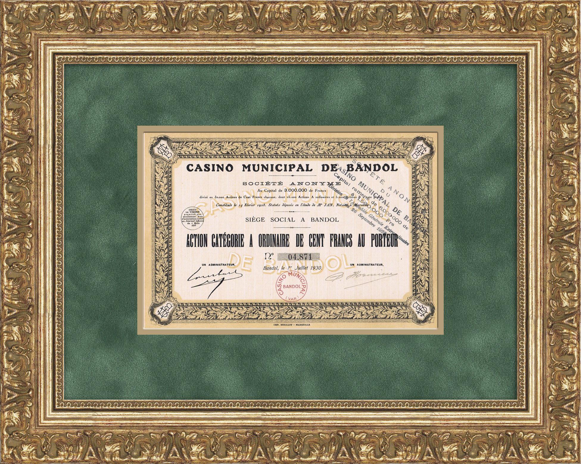 Акция французского казино города Бандоль, 1930 год Акция французского казино города Бандоль, 1930 год