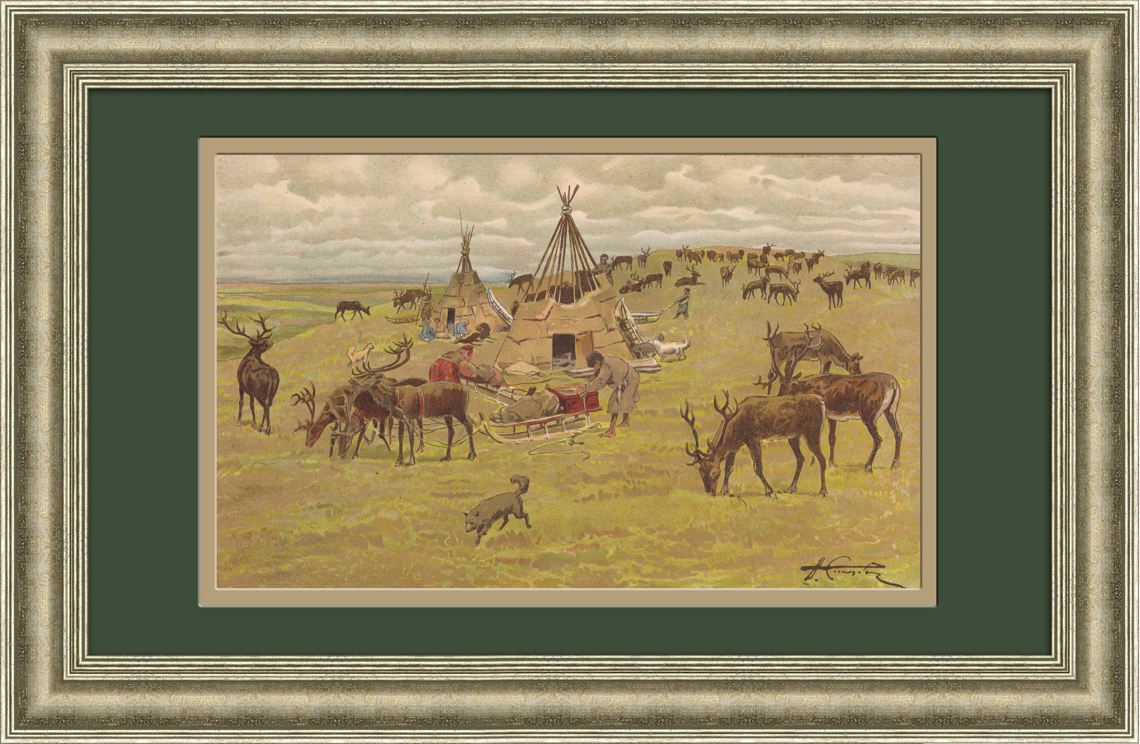 Западная Сибирь: жилища и быт хантов. Литография конца 19 века Западная Сибирь: жилища и быт хантов. Литография конца 19 века