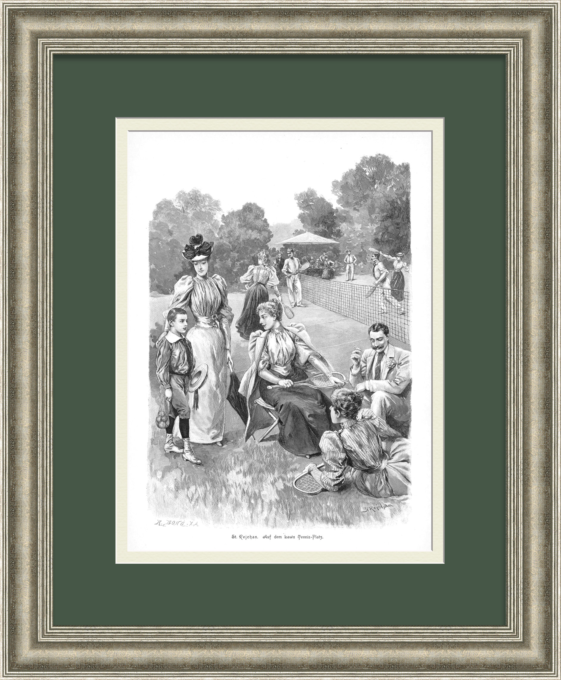 Большой теннис, на корте. Старинная ксилография Большой теннис, на корте. Старинная ксилография