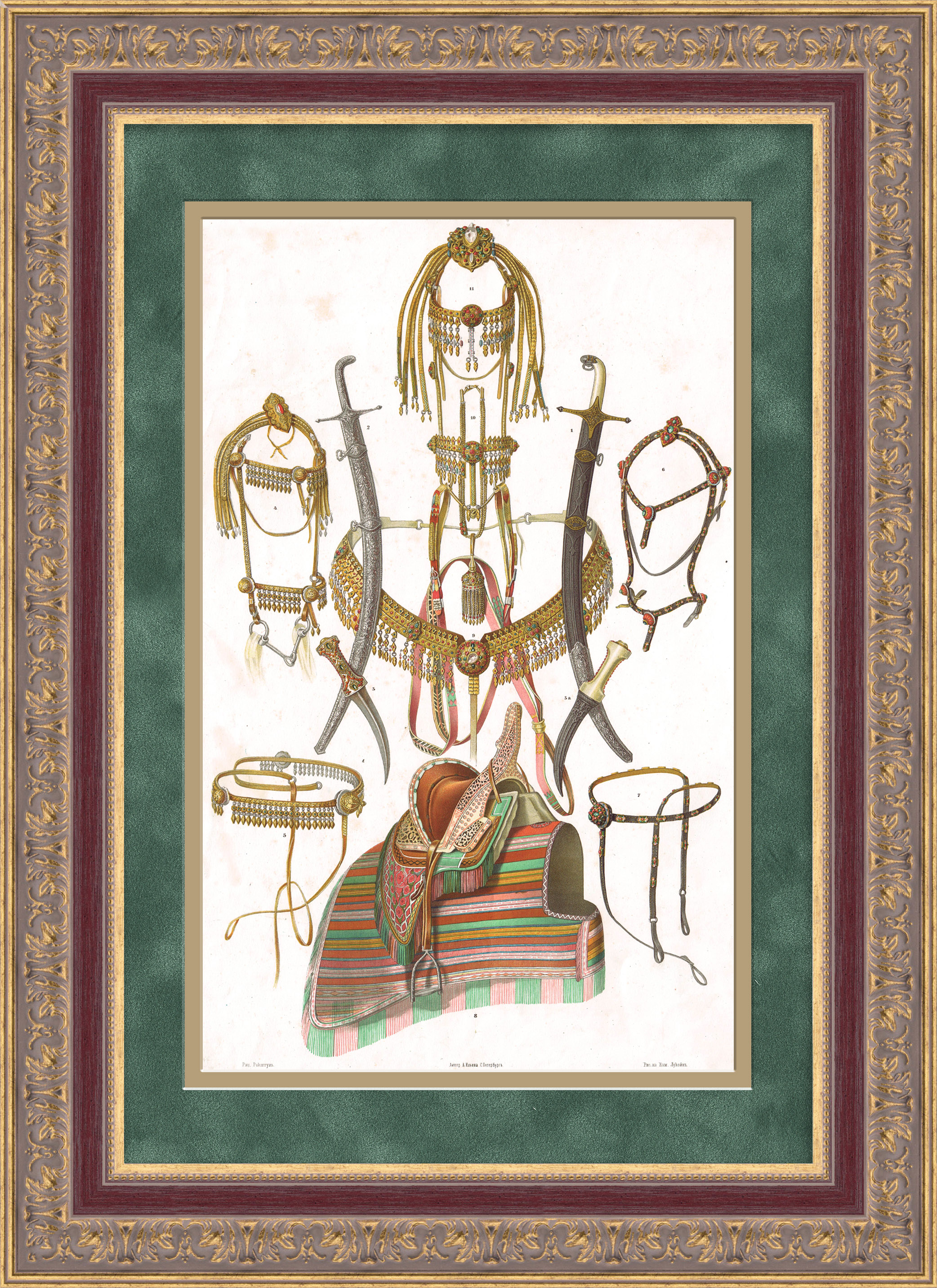 Русский Туркестан: кокандское седло и конская сбруя. Литография 19 века Русский Туркестан: кокандское седло и конская сбруя. Литография 19 века