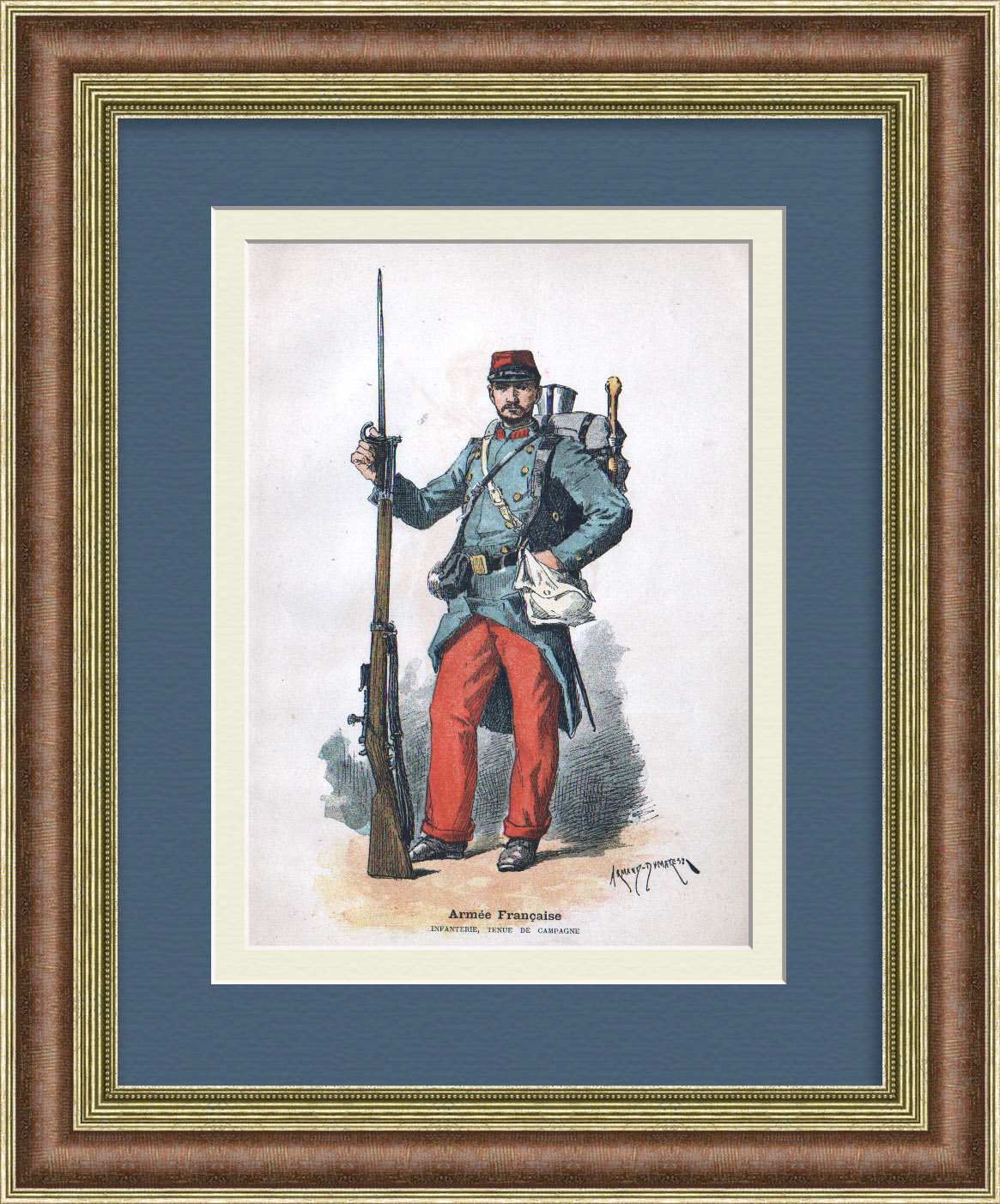 Армия Франции 19 века, пехотинец. Старинная гравюра. Армия Франции 19 века, пехотинец. Старинная гравюра.