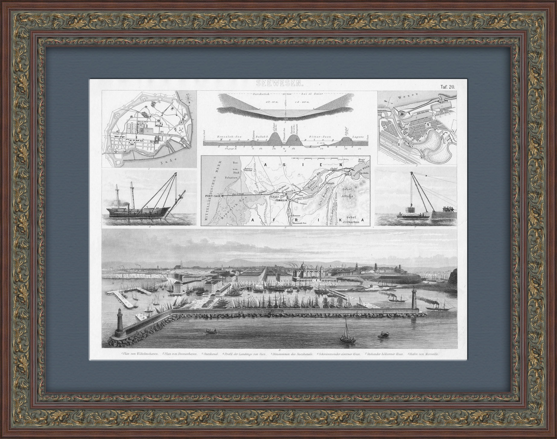 Морское дело: Суэцкий канал. Старинная гравюра Морское дело: Суэцкий канал. Старинная гравюра