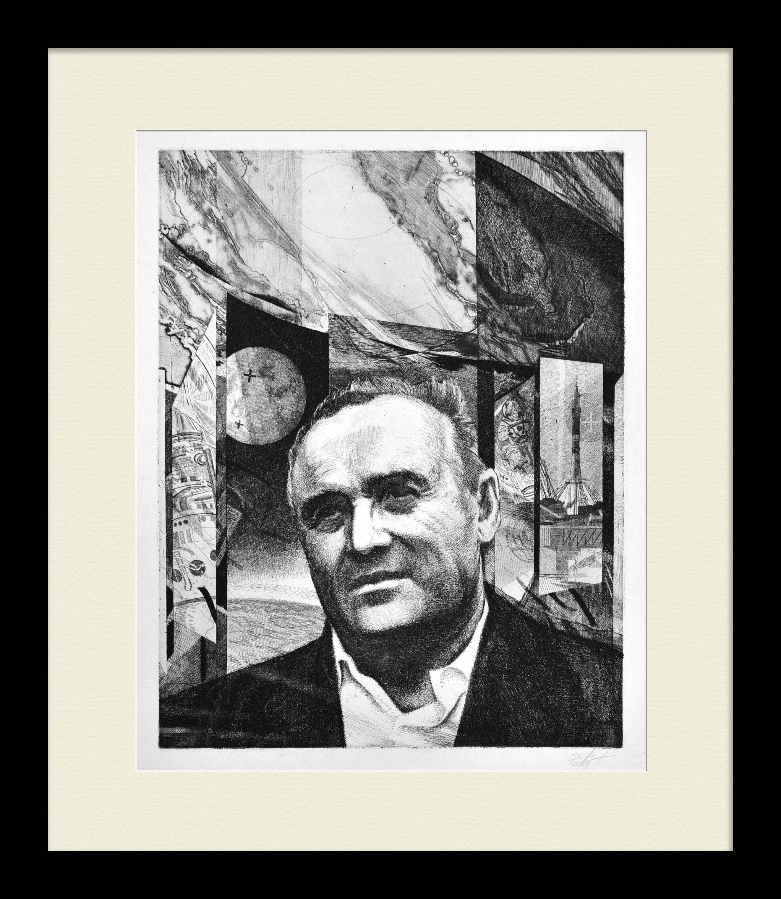 Освоение космоса в СССР. Королёв С.П. Редкий, авторский офорт Освоение космоса в СССР. Королёв С.П. Редкий, авторский офорт