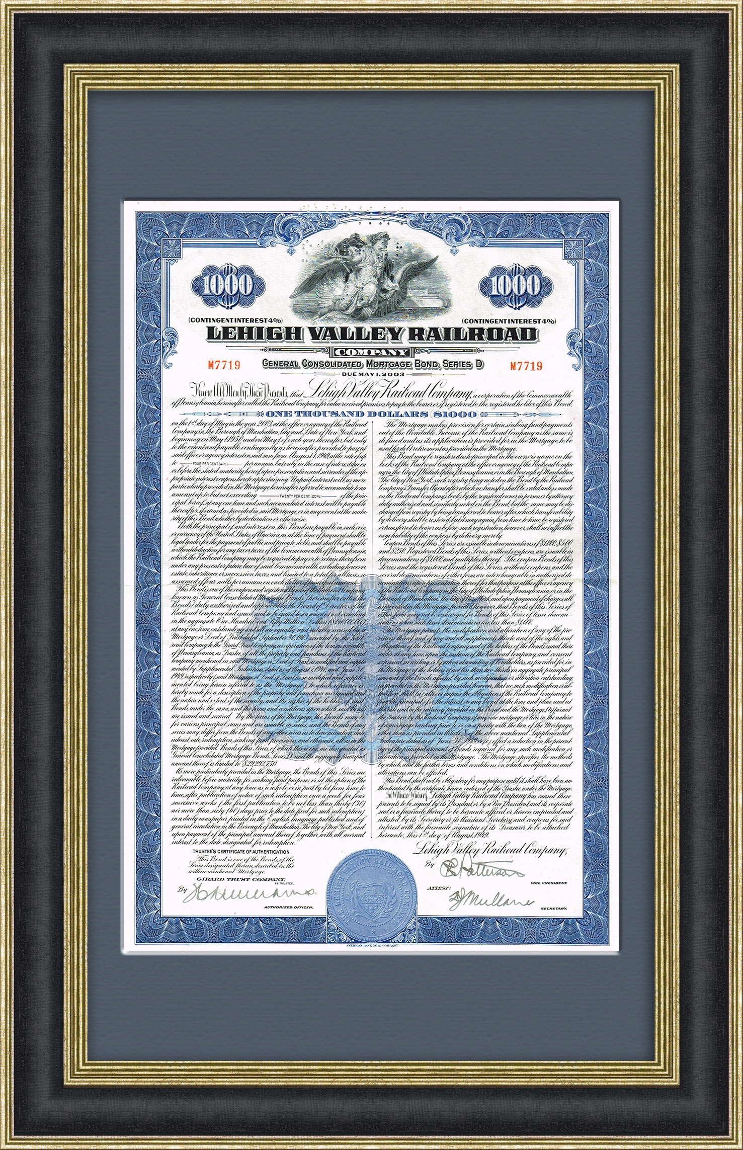 Облигация железнодорожной компании Lehigh Valley Railroad Облигация железнодорожной компании Lehigh Valley Railroad