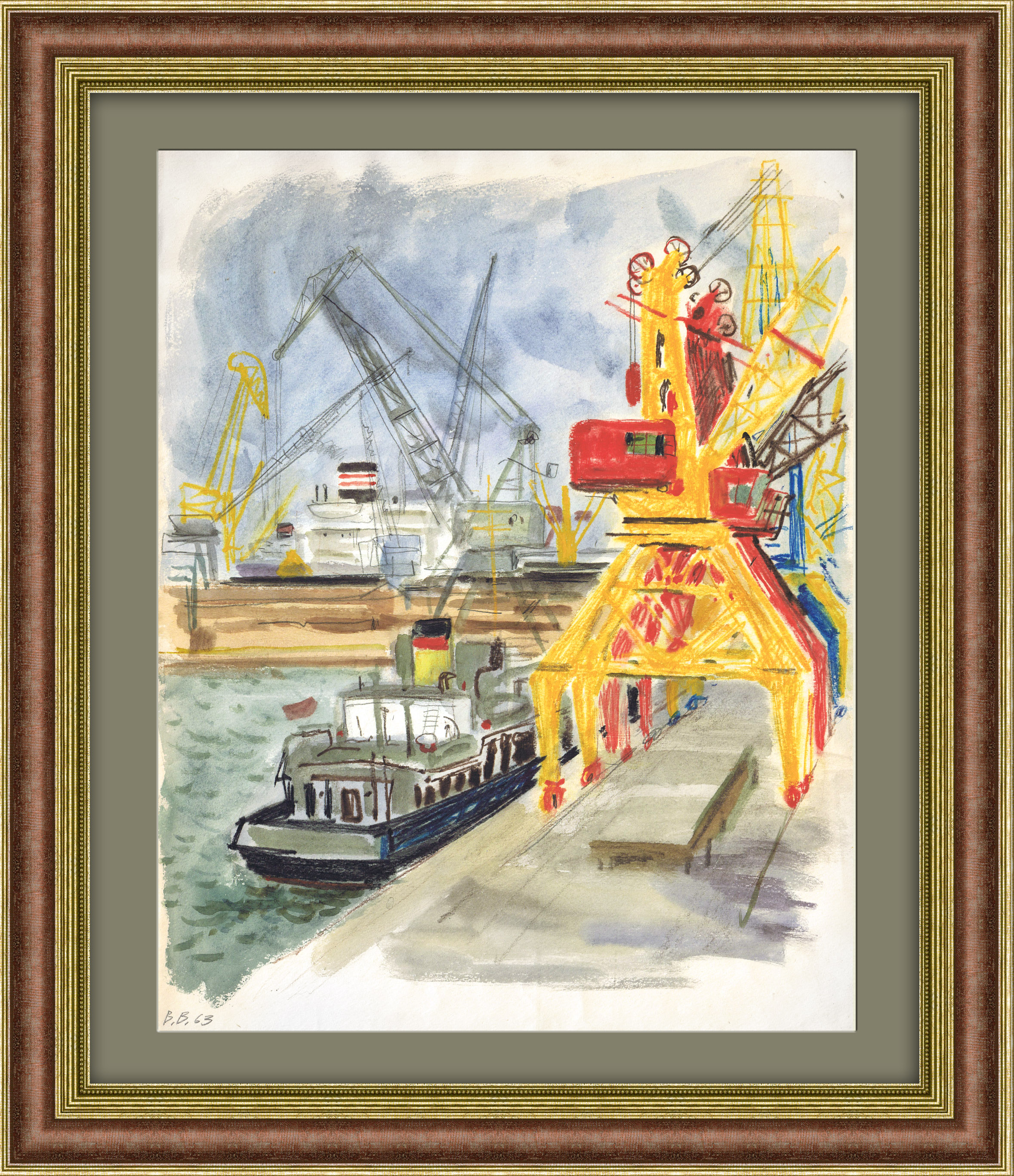 В порту Одессы. Авторская графика в раме В порту Одессы. Авторская графика в раме