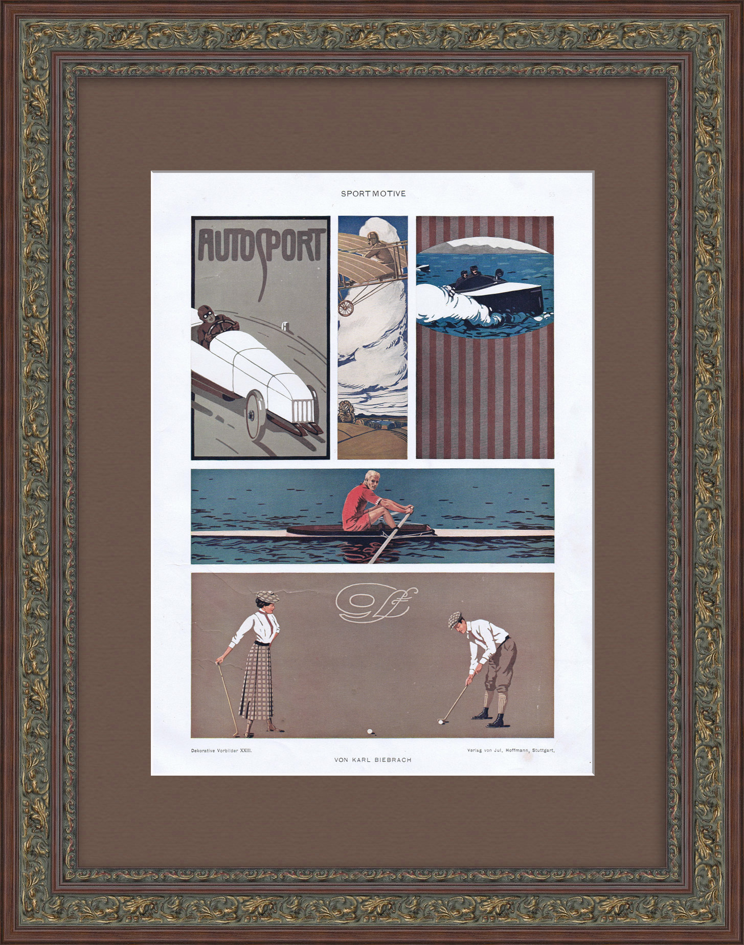 Спорт: автогонки, гребля, гольф. Старинная графика Спорт: автогонки, гребля, гольф. Старинная графика