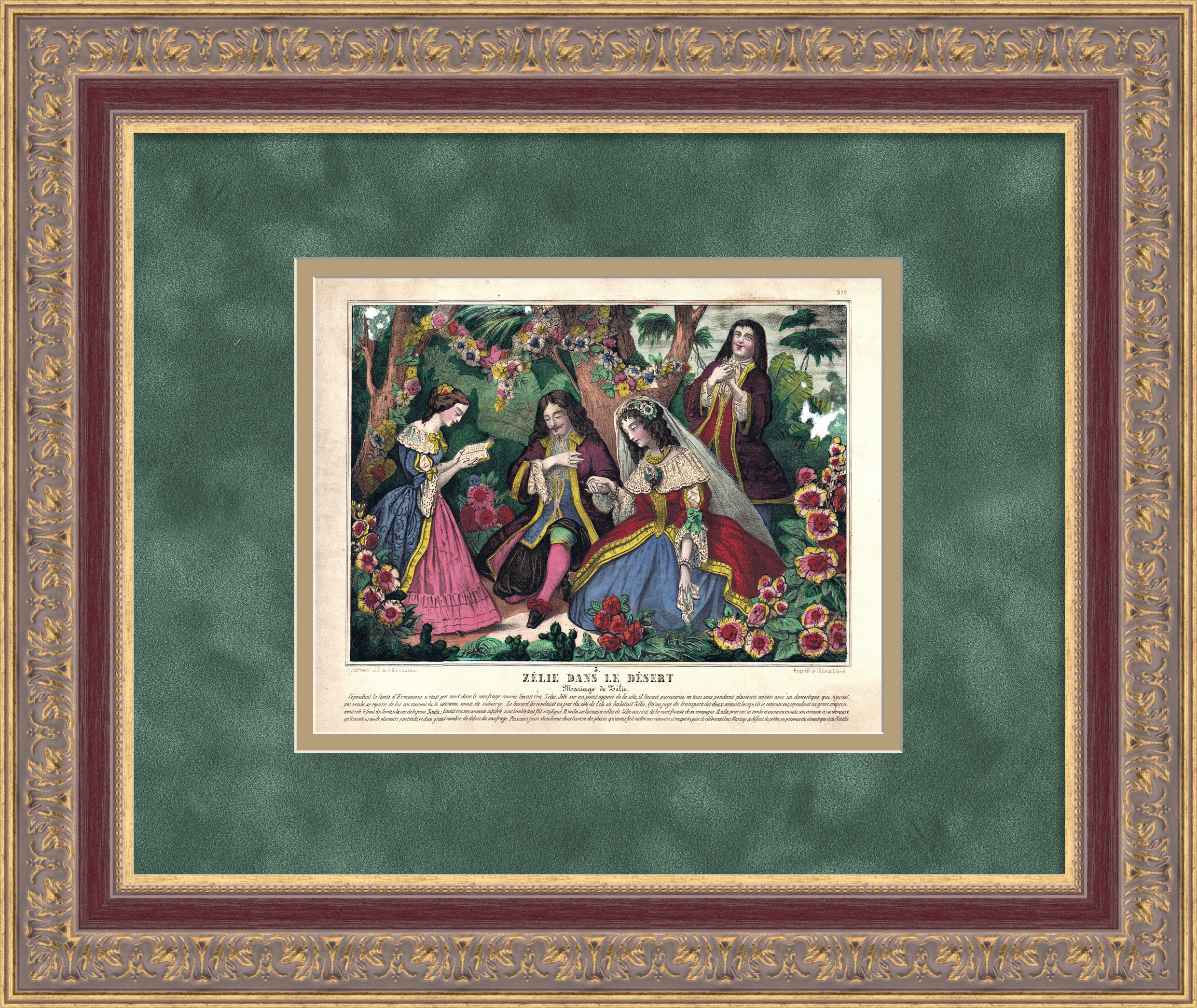 Французская галантная сцена, старинная литография Французская галантная сцена, старинная литография