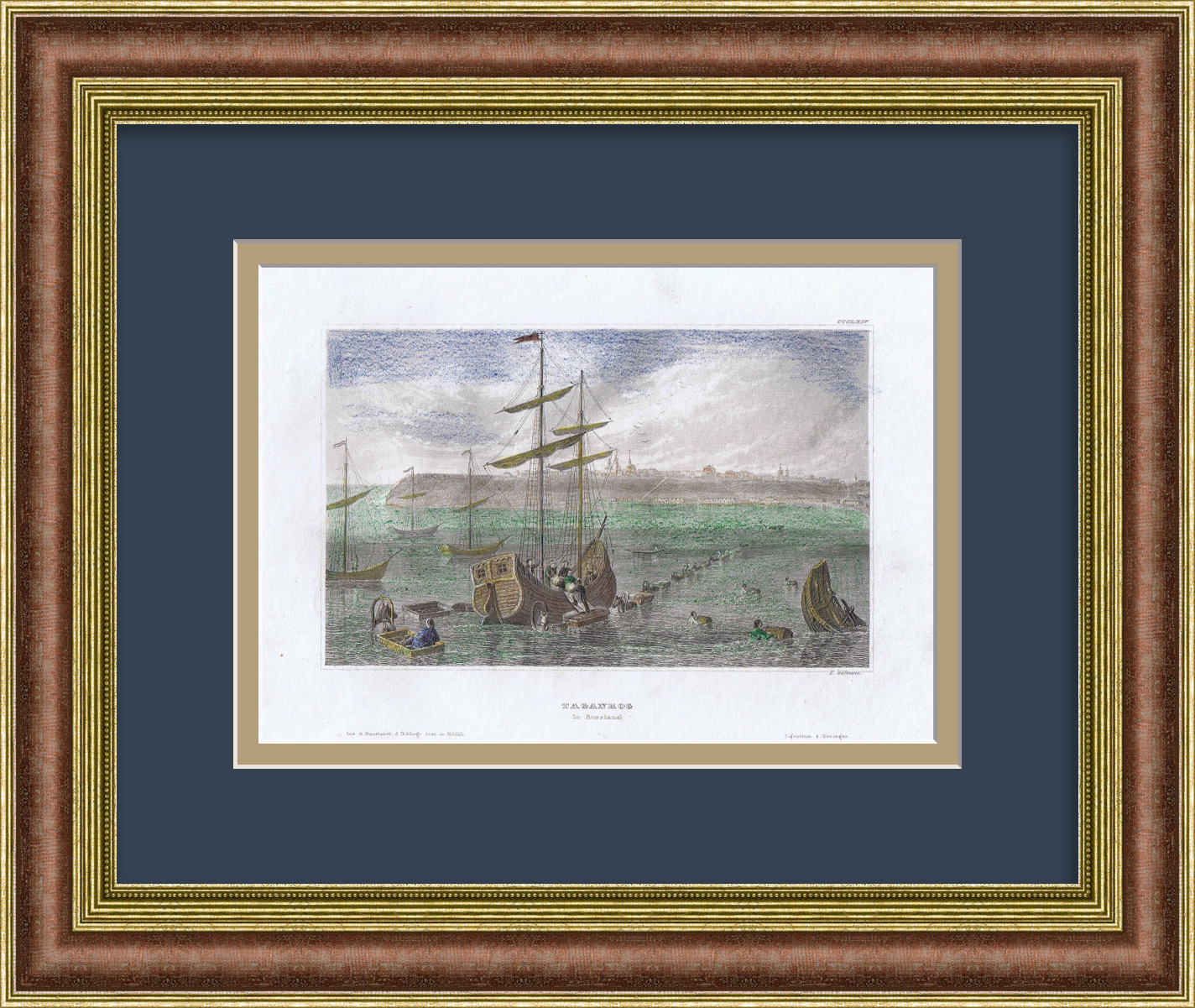 Торговый порт. Таганрог, Азовское море. Уникальная, старинная гравюра Торговый порт. Таганрог, Азовское море. Уникальная, старинная гравюра