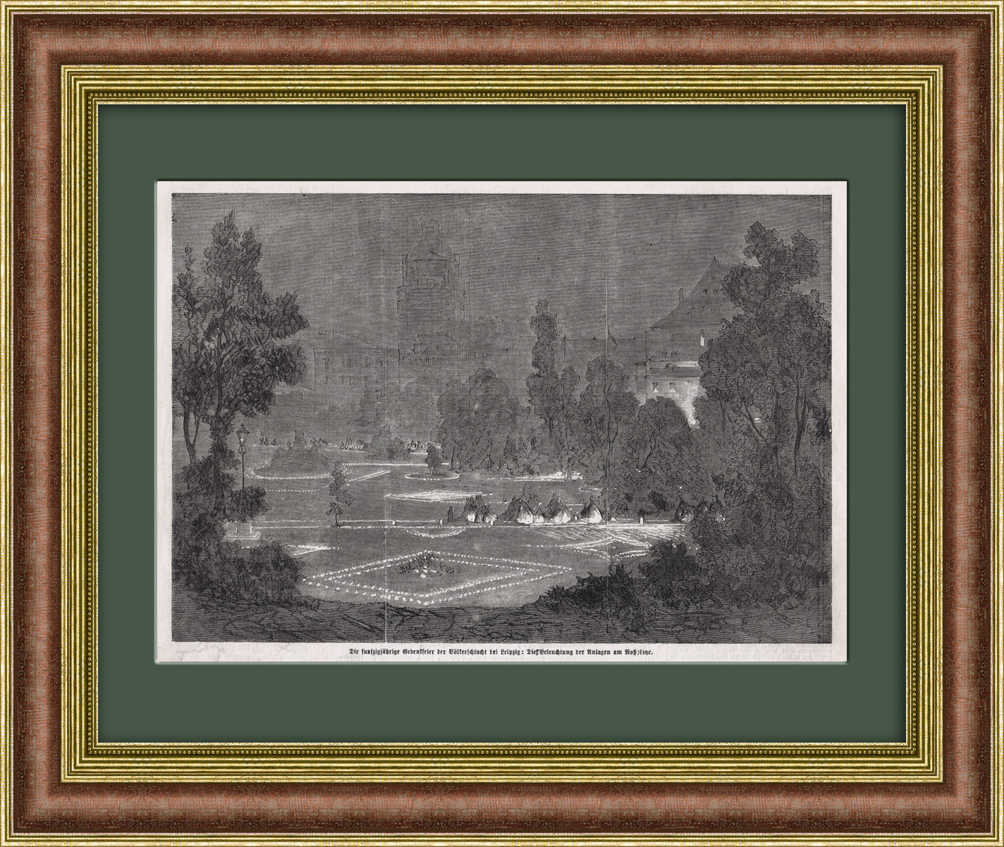 Празднование 50-летия Битвы Наций под Лейпцигом. Антикварная литография Празднование 50-летия Битвы Наций под Лейпцигом. Антикварная литография