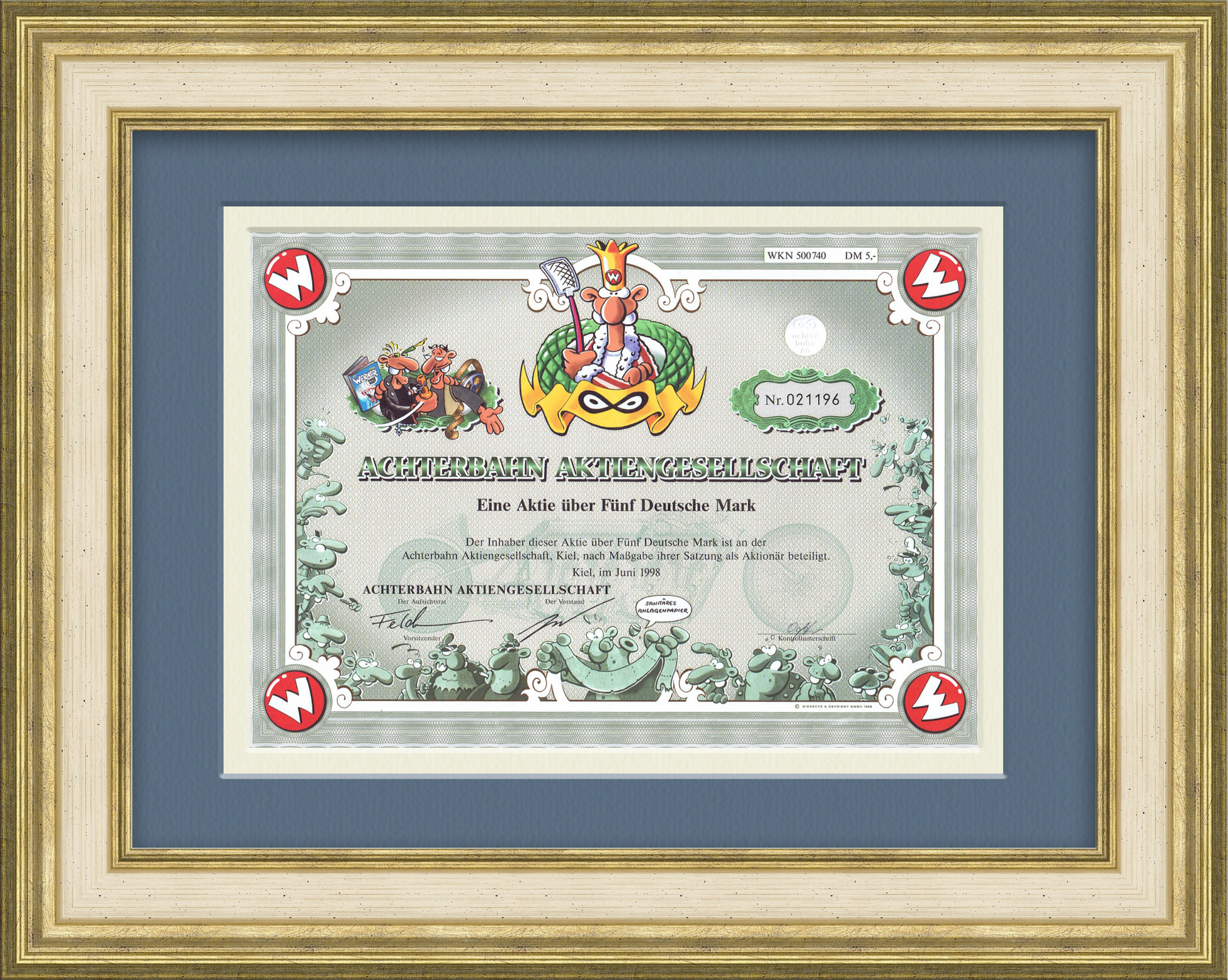 Мультфильмы и комиксы, акция компании Aktiengesellschaft Achterbahn AG на 5 марок с купонами Мультфильмы и комиксы, акция компании Aktiengesellschaft Achterbahn AG на 5 марок с купонами