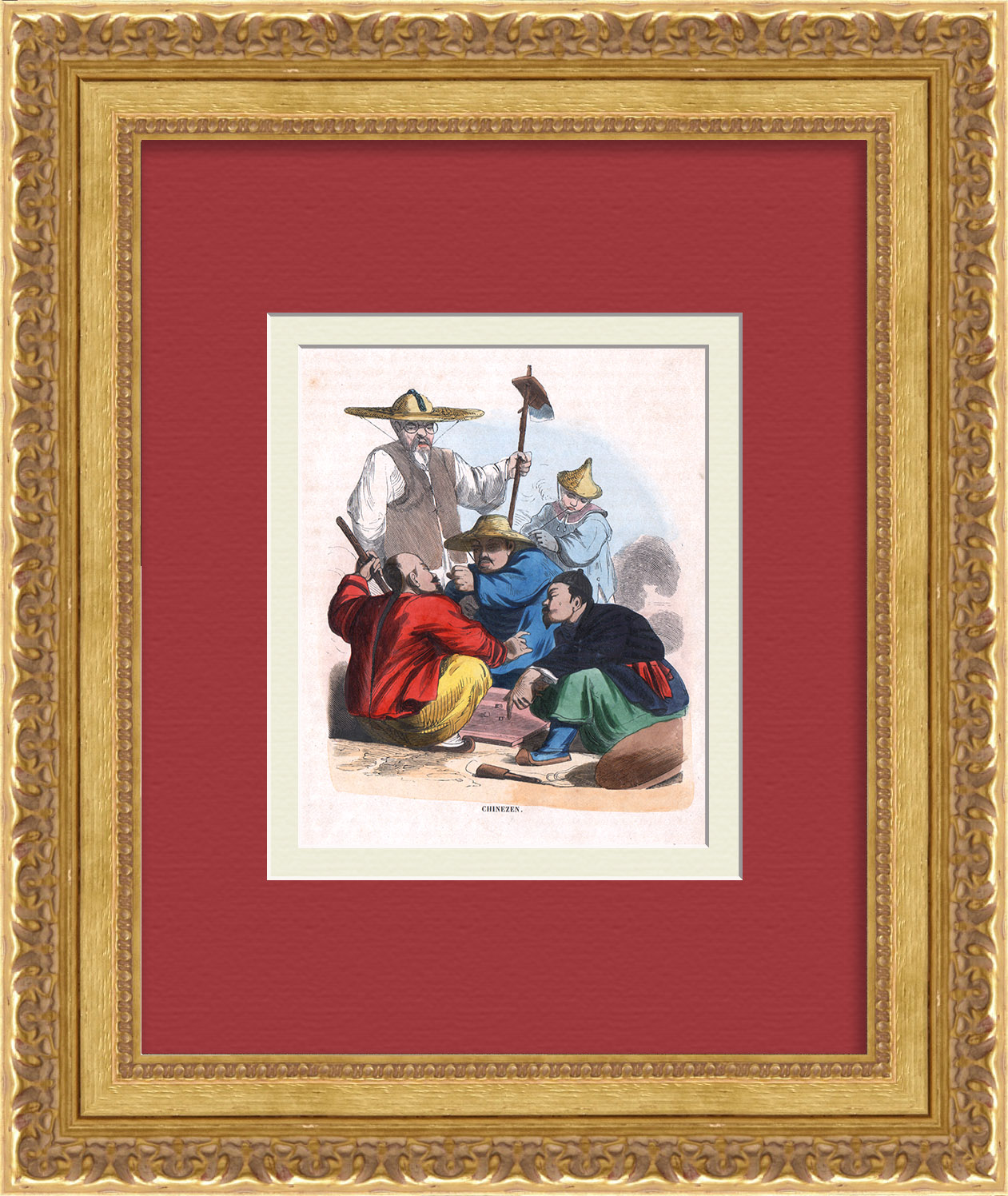 Игра в кости - си-ло. Китай 19 века. Старинная гравюра Игра в кости - си-ло. Китай 19 века. Старинная гравюра