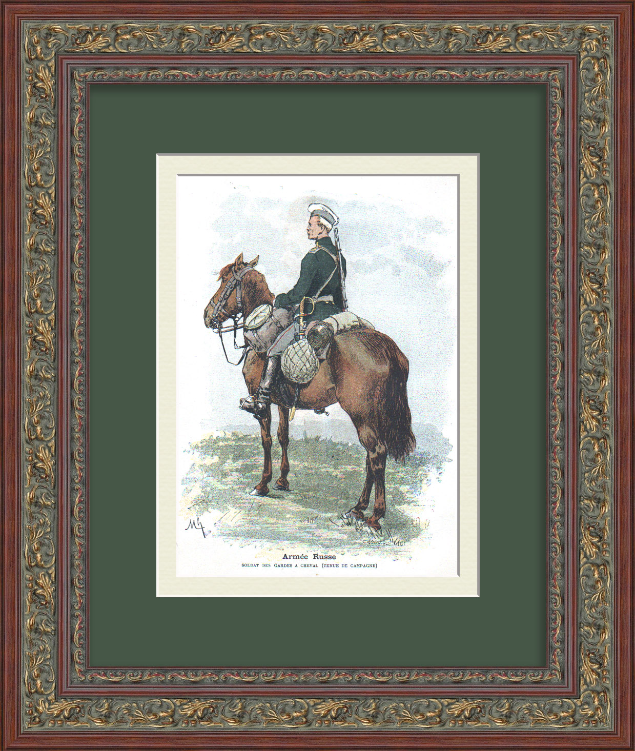 Солдат конной гвардии Российской империи. Старинная гравюра Солдат конной гвардии Российской империи. Старинная гравюра