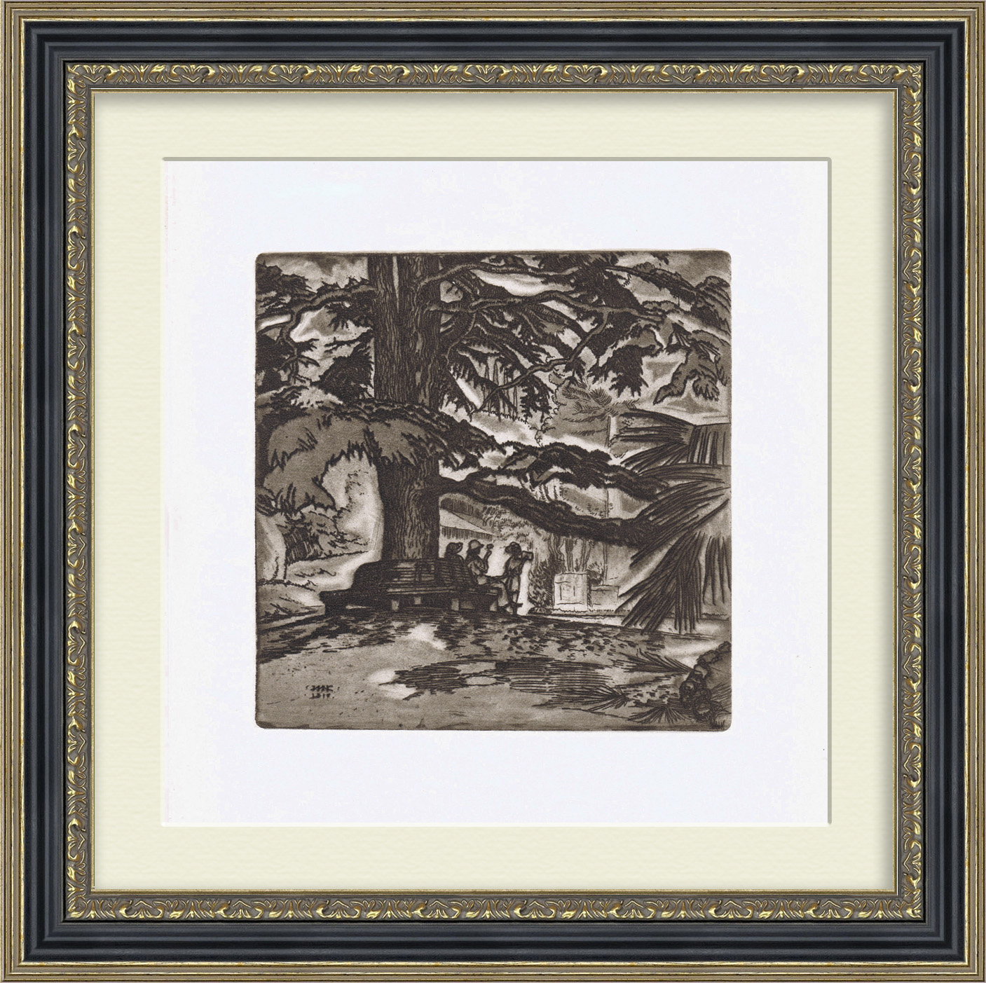 Кедры в горах Крыма. Гравюра Нивинского в раме Кедры в горах Крыма. Гравюра Нивинского в раме