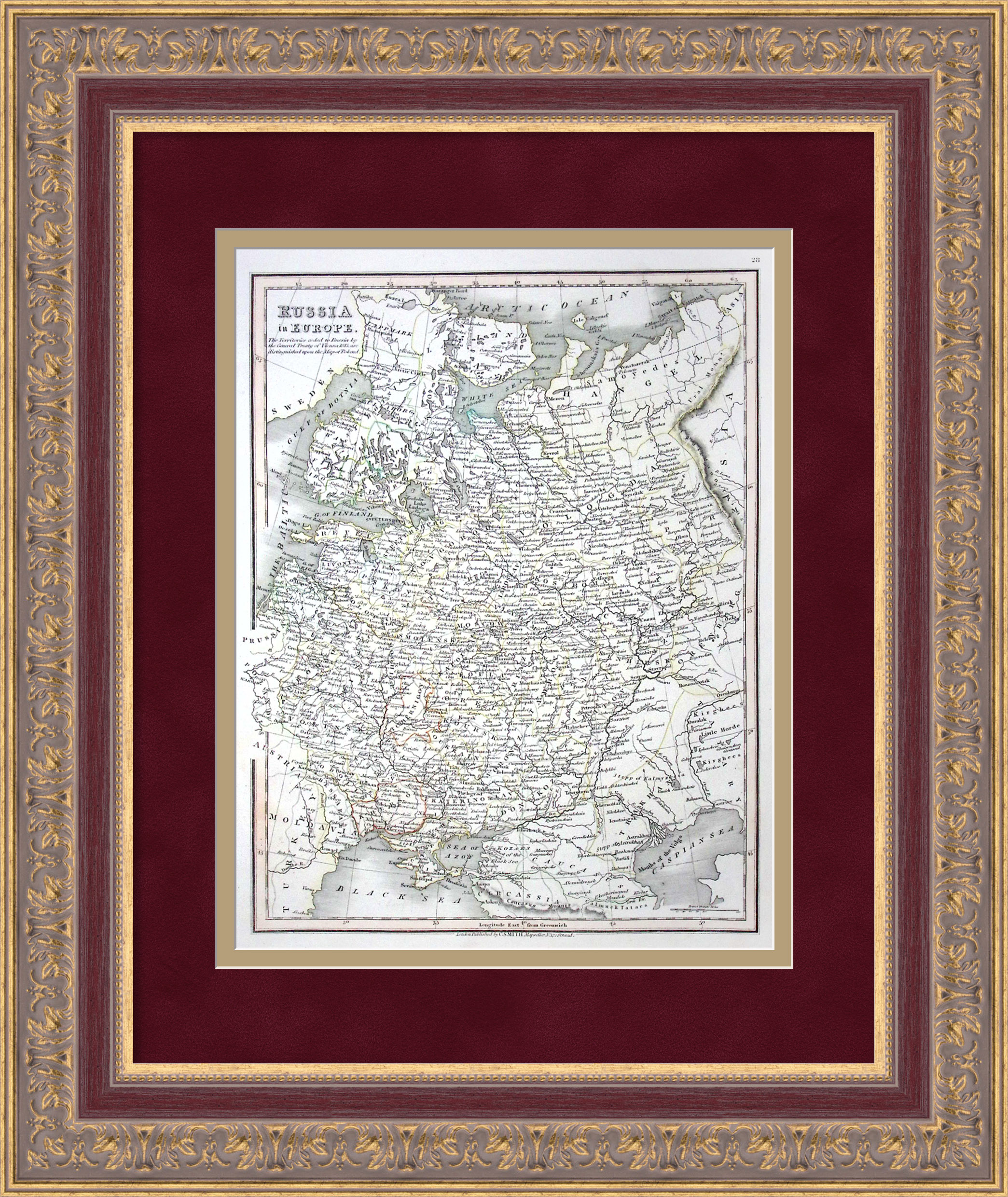 Европейская часть России с территориальными приобретениями по результатам Венского конгресса 1815 г. Антикварная карта. Европейская часть России с территориальными приобретениями по результатам Венского конгресса 1815 г. Антикварная карта.