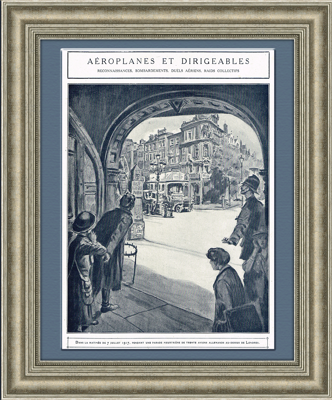 Самолеты над Лондоном, старинная иллюстрация