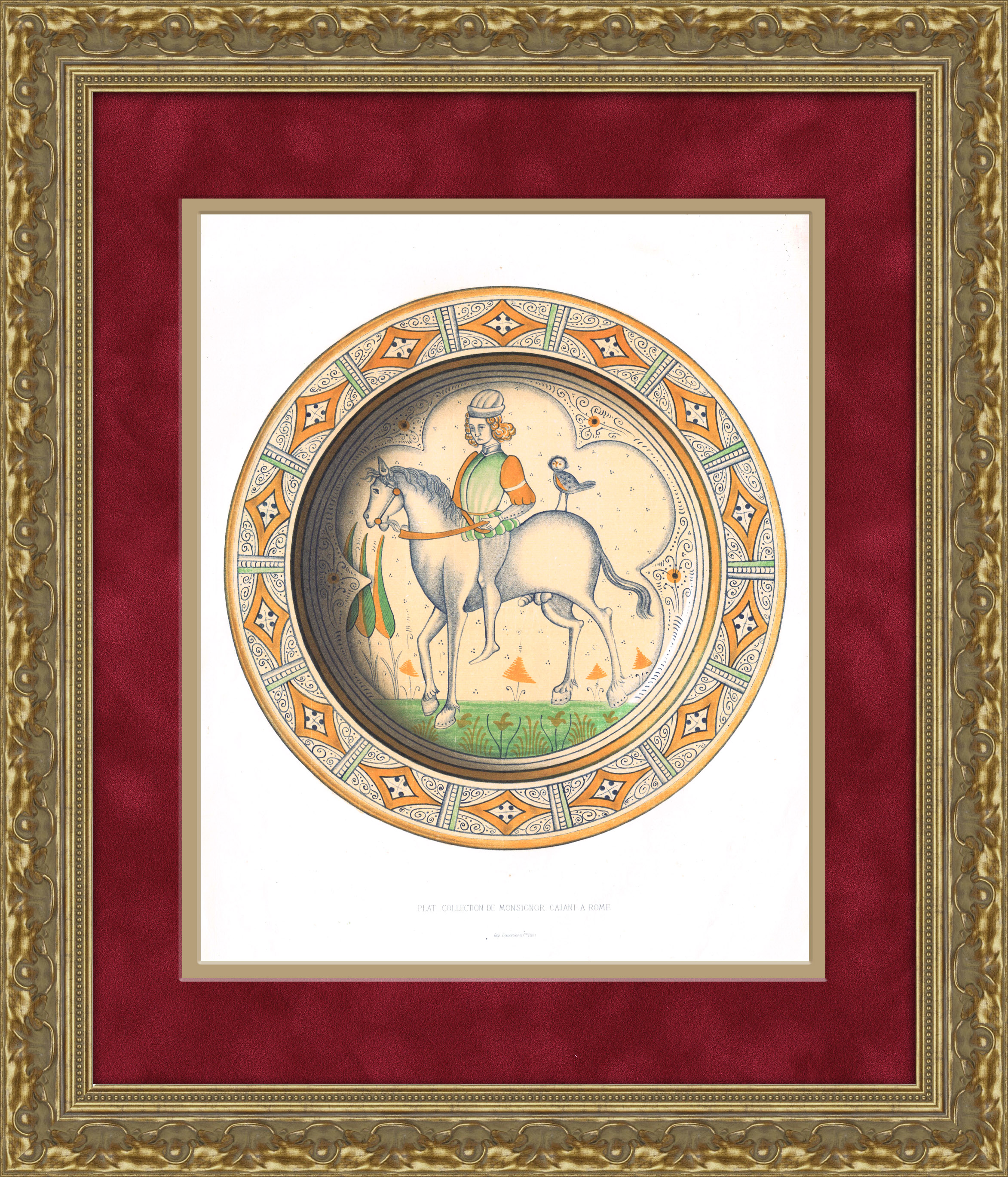 Знатный синьор на конной прогулке. Антикварная литография Знатный синьор на конной прогулке. Антикварная литография